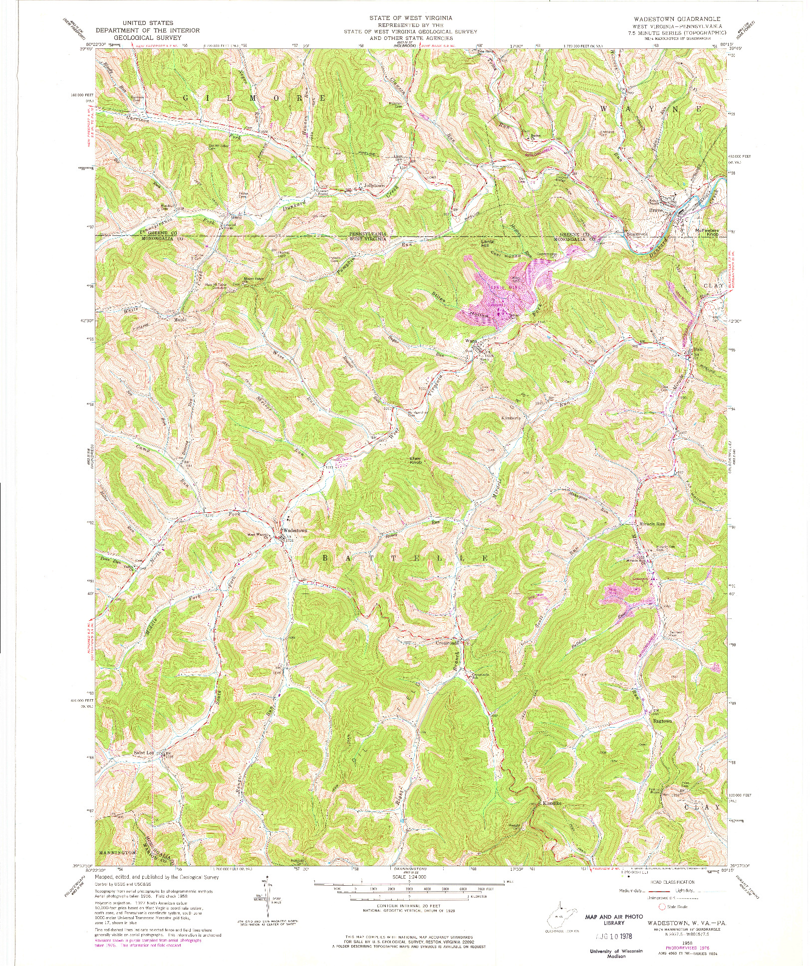 USGS 1:24000-SCALE QUADRANGLE FOR WADESTOWN, WV 1958