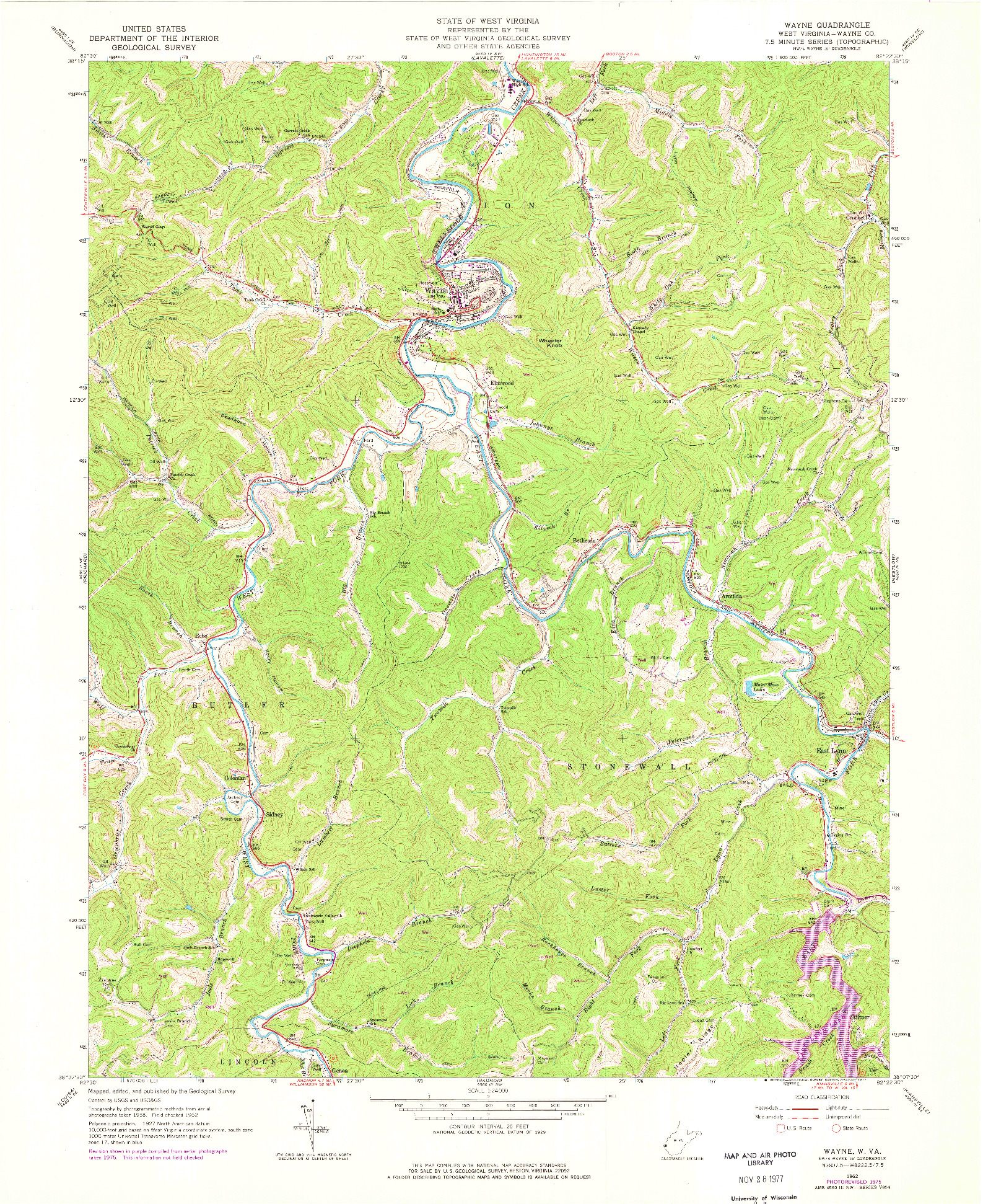 USGS 1:24000-SCALE QUADRANGLE FOR WAYNE, WV 1962