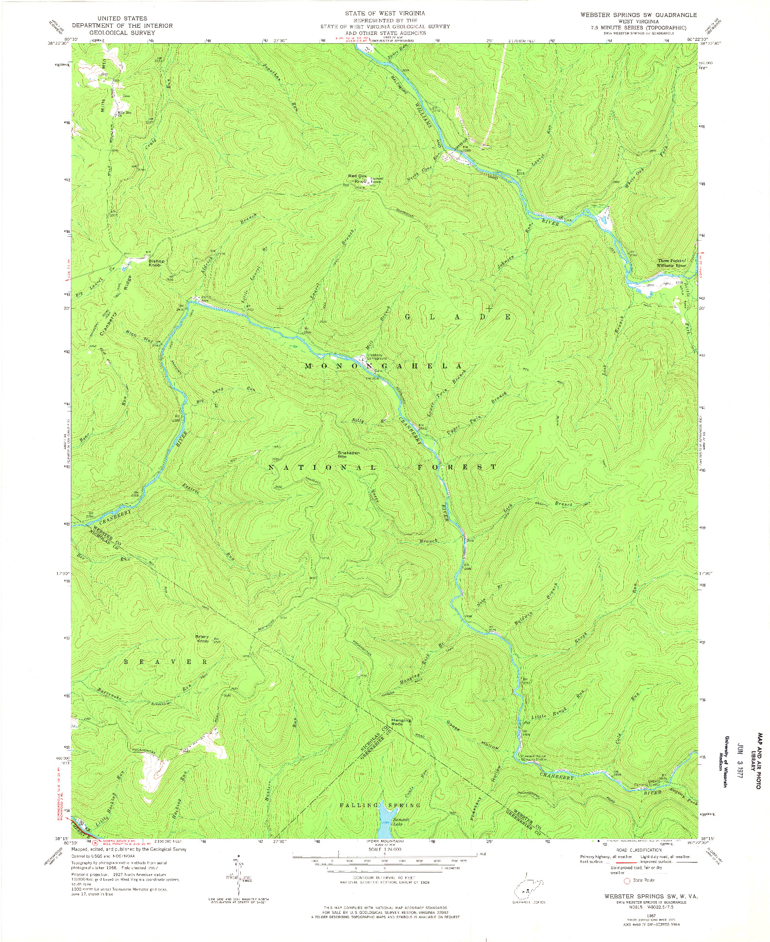 USGS 1:24000-SCALE QUADRANGLE FOR WEBSTER SPRINGS SW, WV 1967