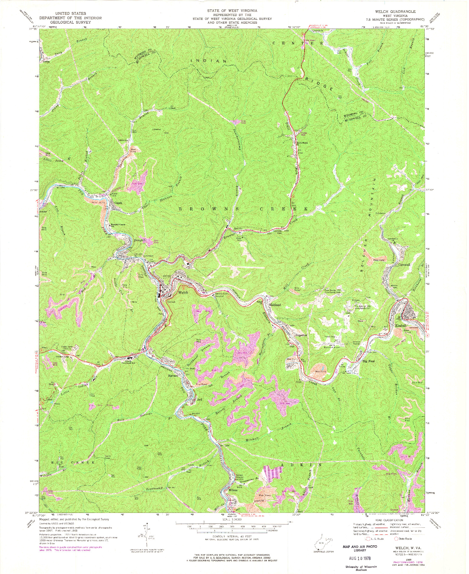 USGS 1:24000-SCALE QUADRANGLE FOR WELCH, WV 1968