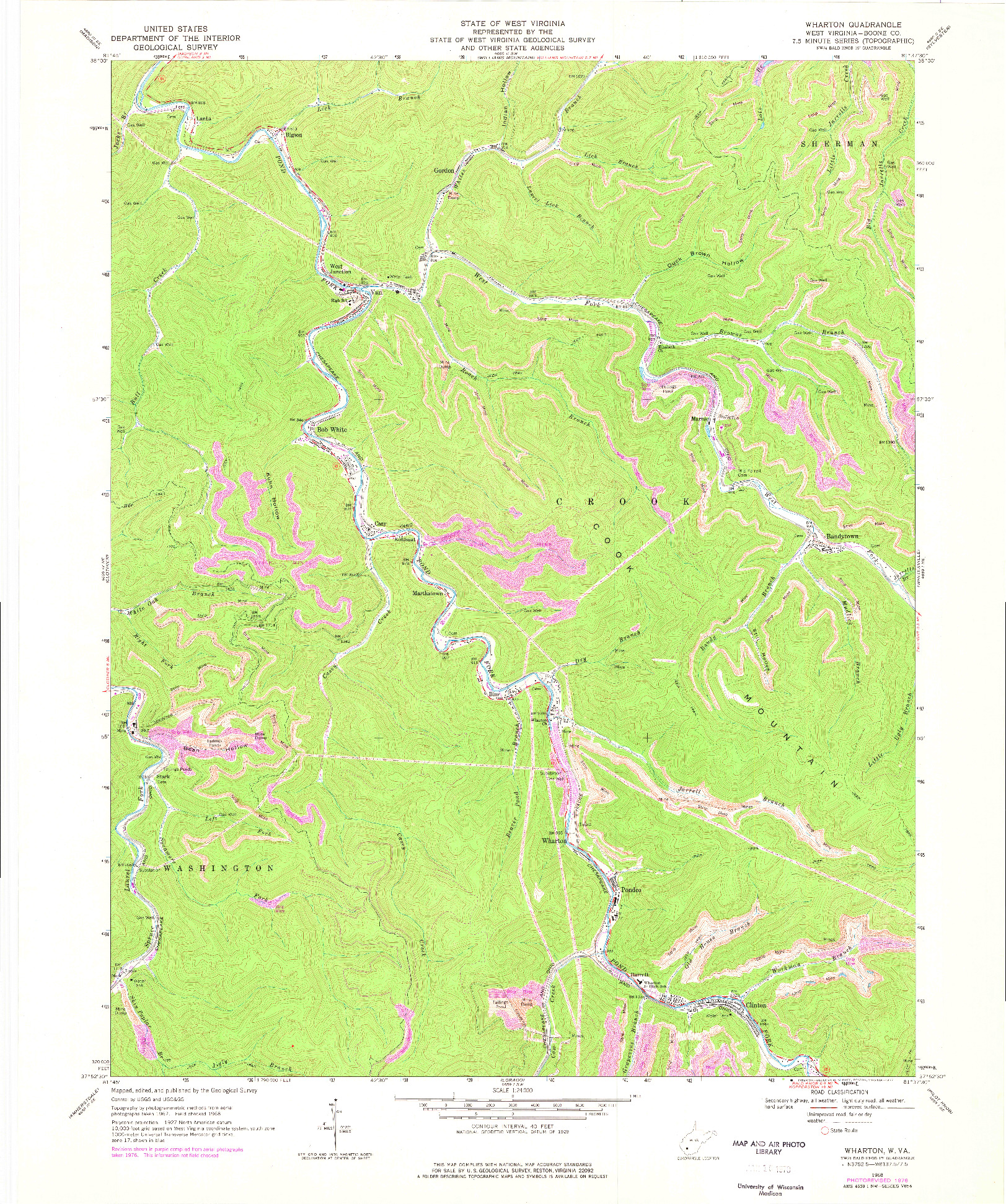 USGS 1:24000-SCALE QUADRANGLE FOR WHARTON, WV 1968