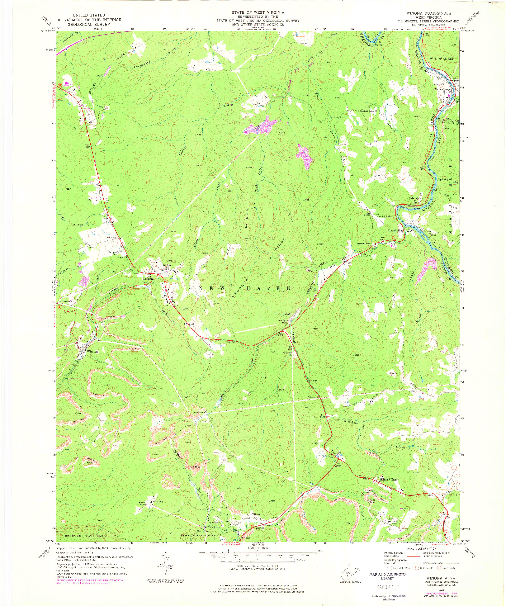 USGS 1:24000-SCALE QUADRANGLE FOR WINONA, WV 1969