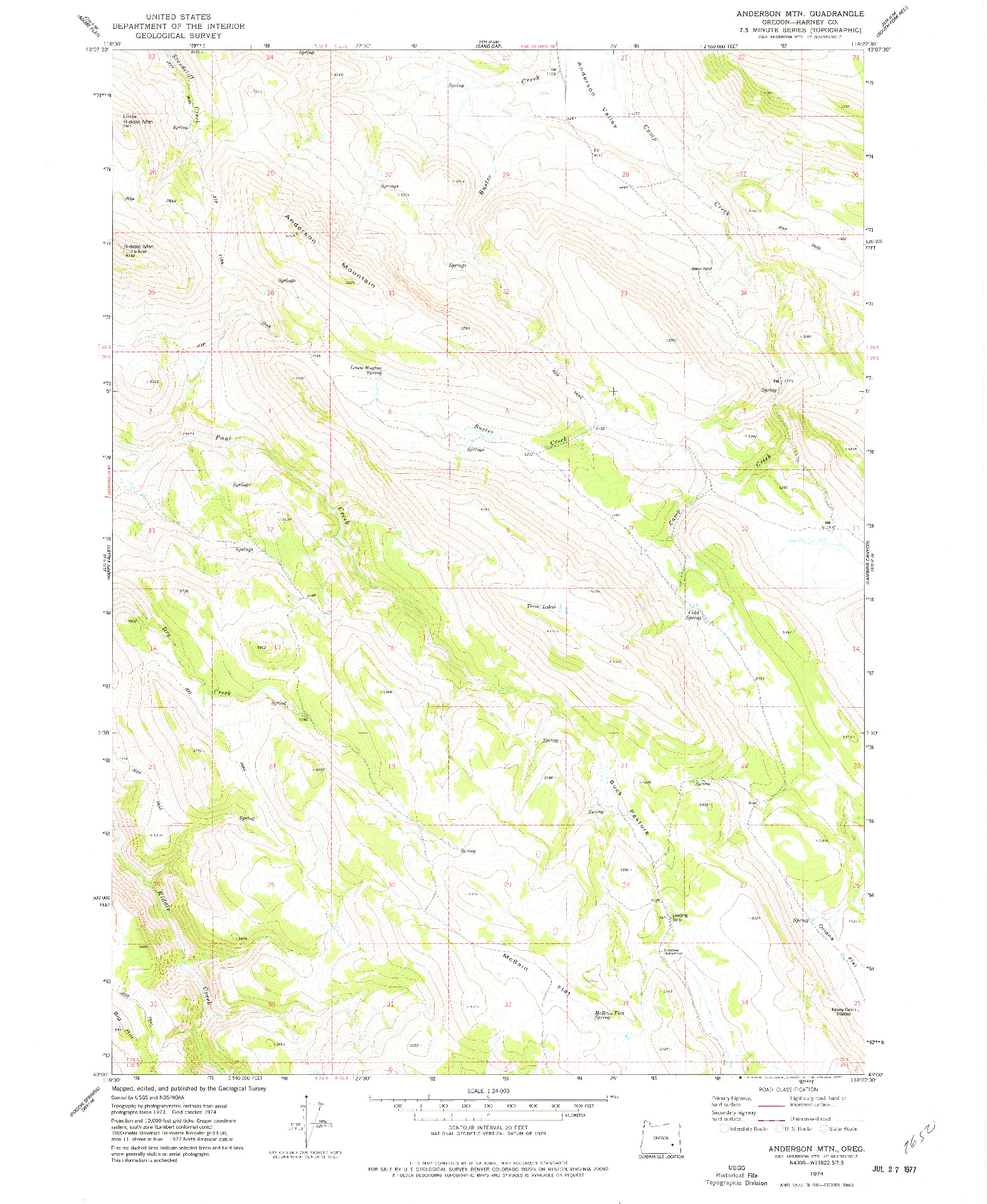 USGS 1:24000-SCALE QUADRANGLE FOR ANDERSON MTN, OR 1974