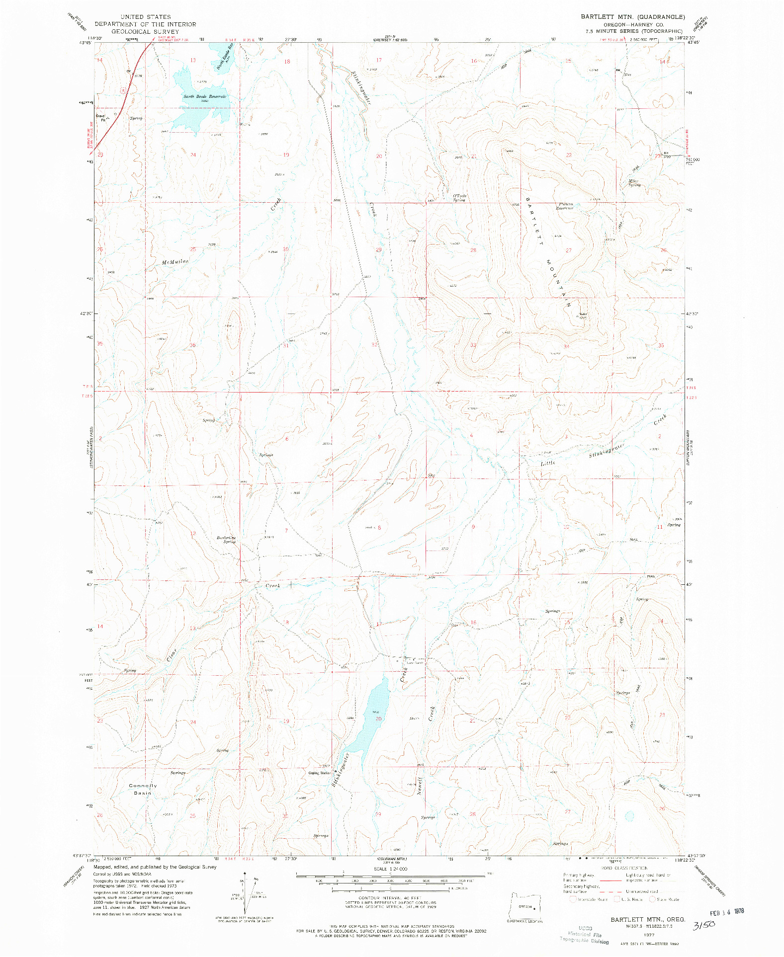 USGS 1:24000-SCALE QUADRANGLE FOR BARTLETT MTN, OR 1977