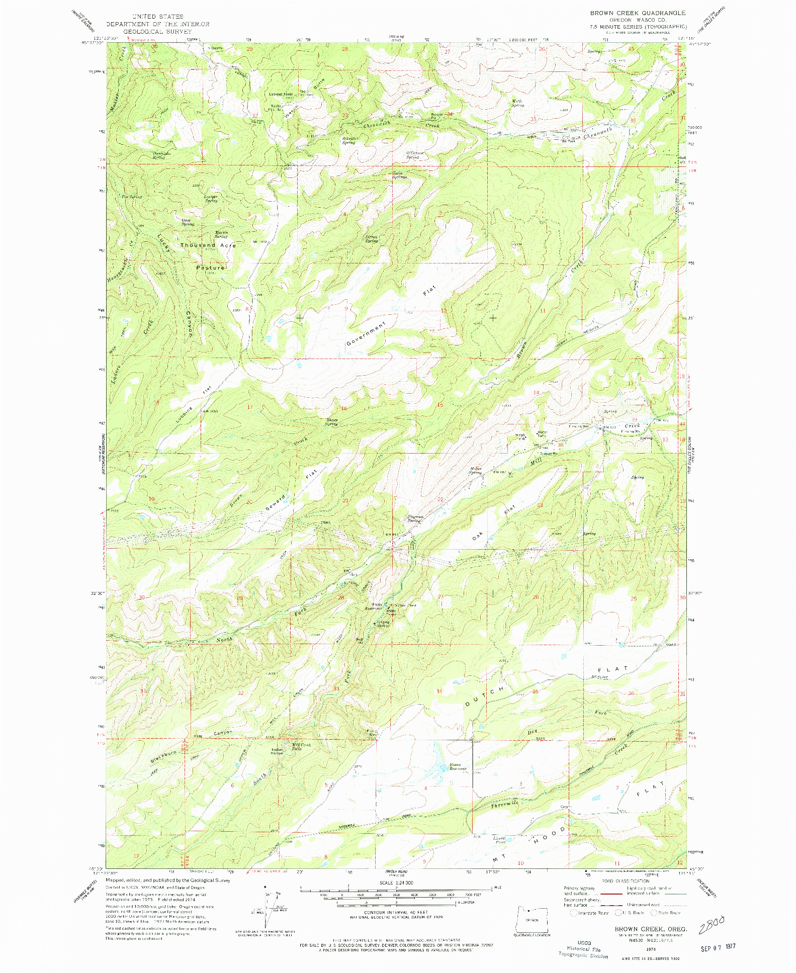 USGS 1:24000-SCALE QUADRANGLE FOR BROWN CREEK, OR 1974