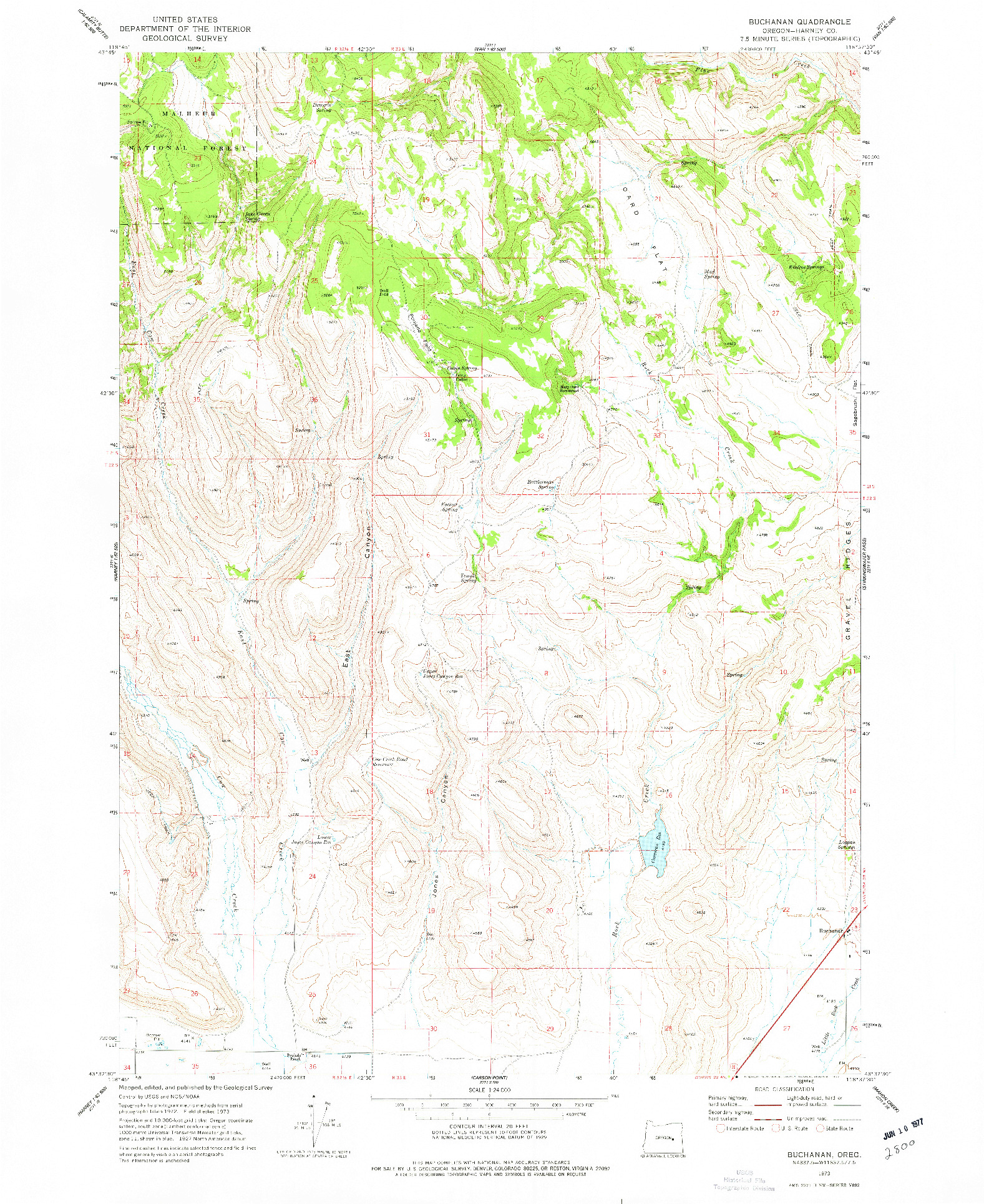 USGS 1:24000-SCALE QUADRANGLE FOR BUCHANAN, OR 1973