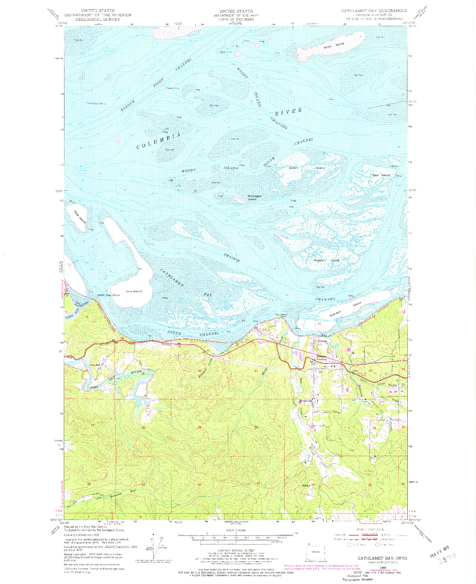 USGS 1:24000-SCALE QUADRANGLE FOR CATHLAMET BAY, OR 1949