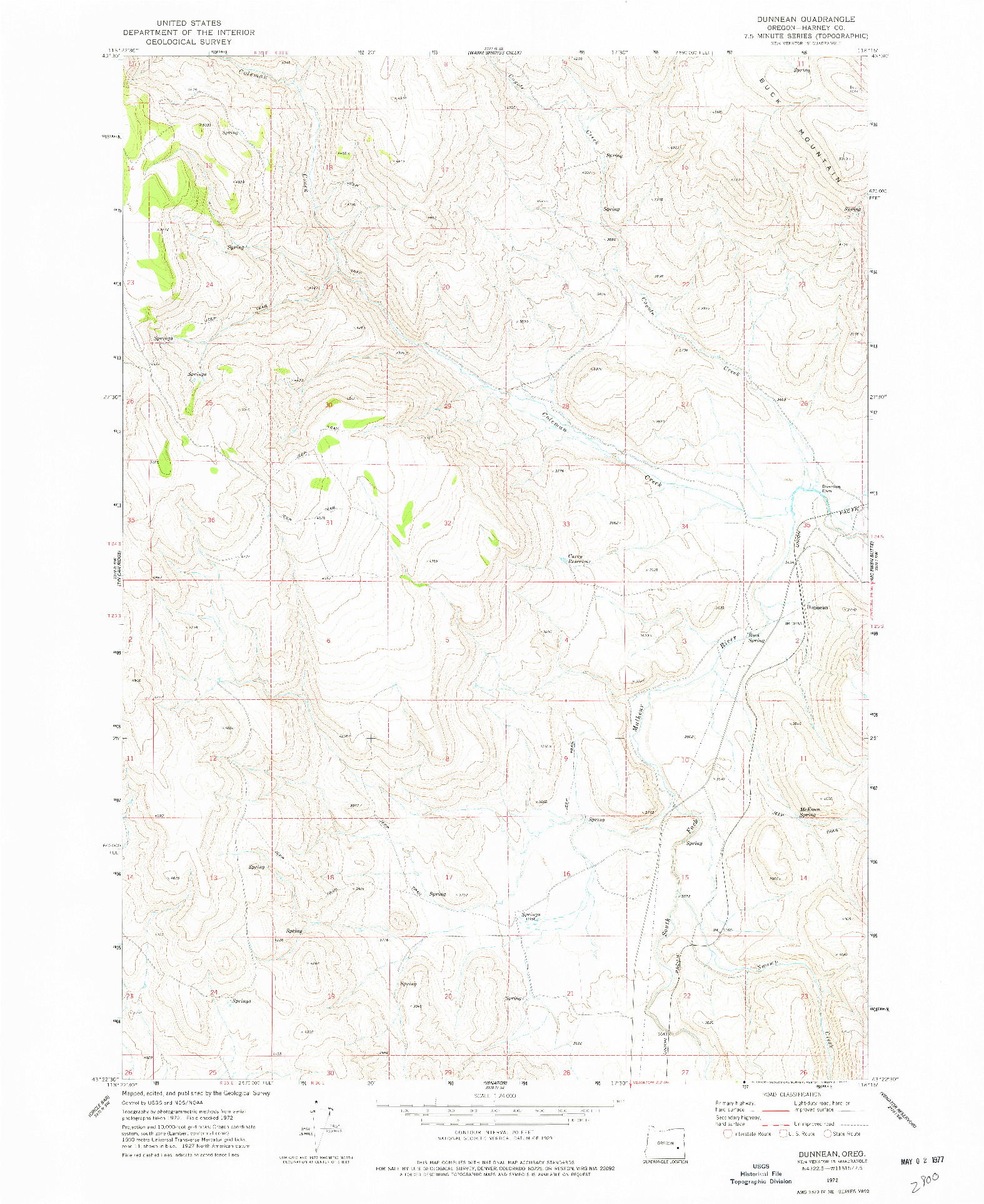 USGS 1:24000-SCALE QUADRANGLE FOR DUNNEAN, OR 1972