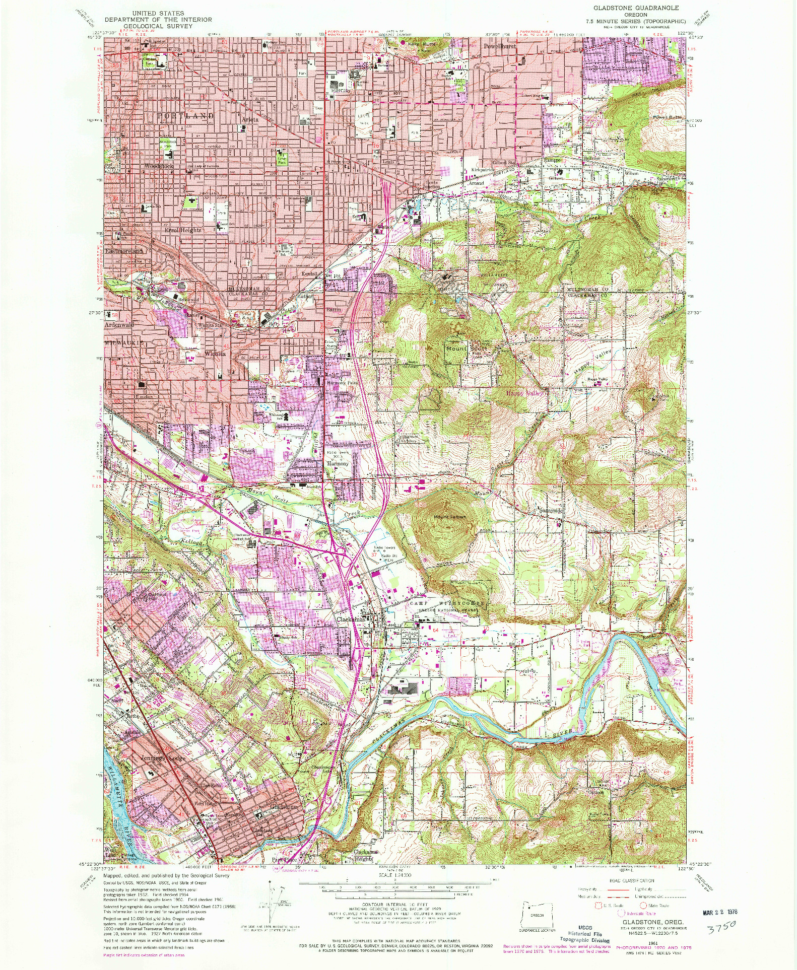 USGS 1:24000-SCALE QUADRANGLE FOR GLADSTONE, OR 1961