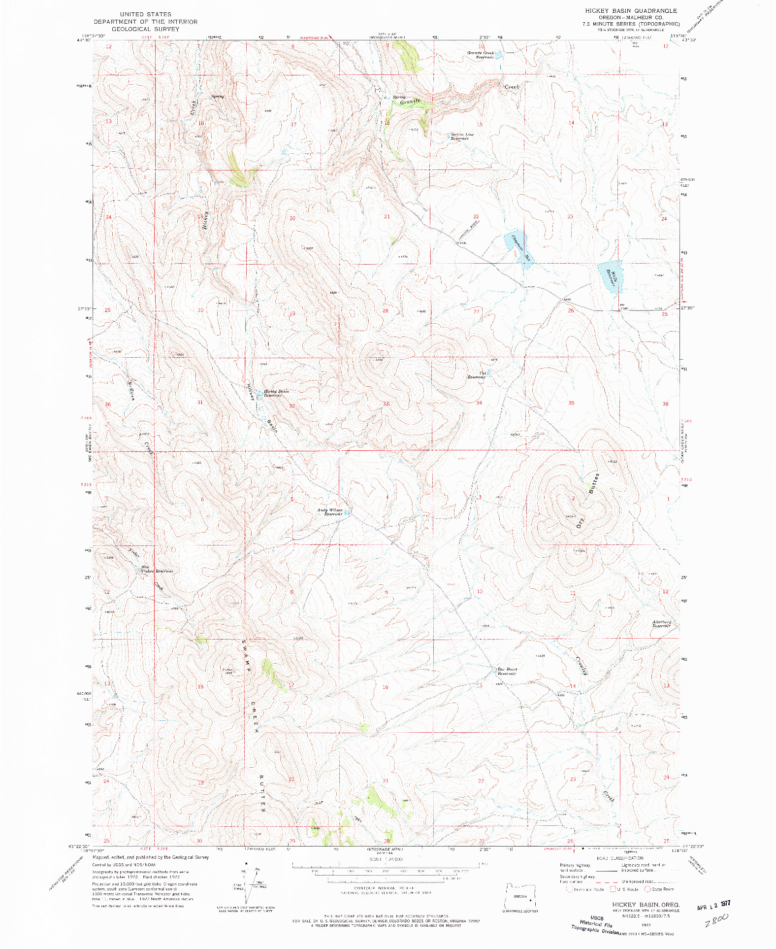 USGS 1:24000-SCALE QUADRANGLE FOR HICKEY BASIN, OR 1972