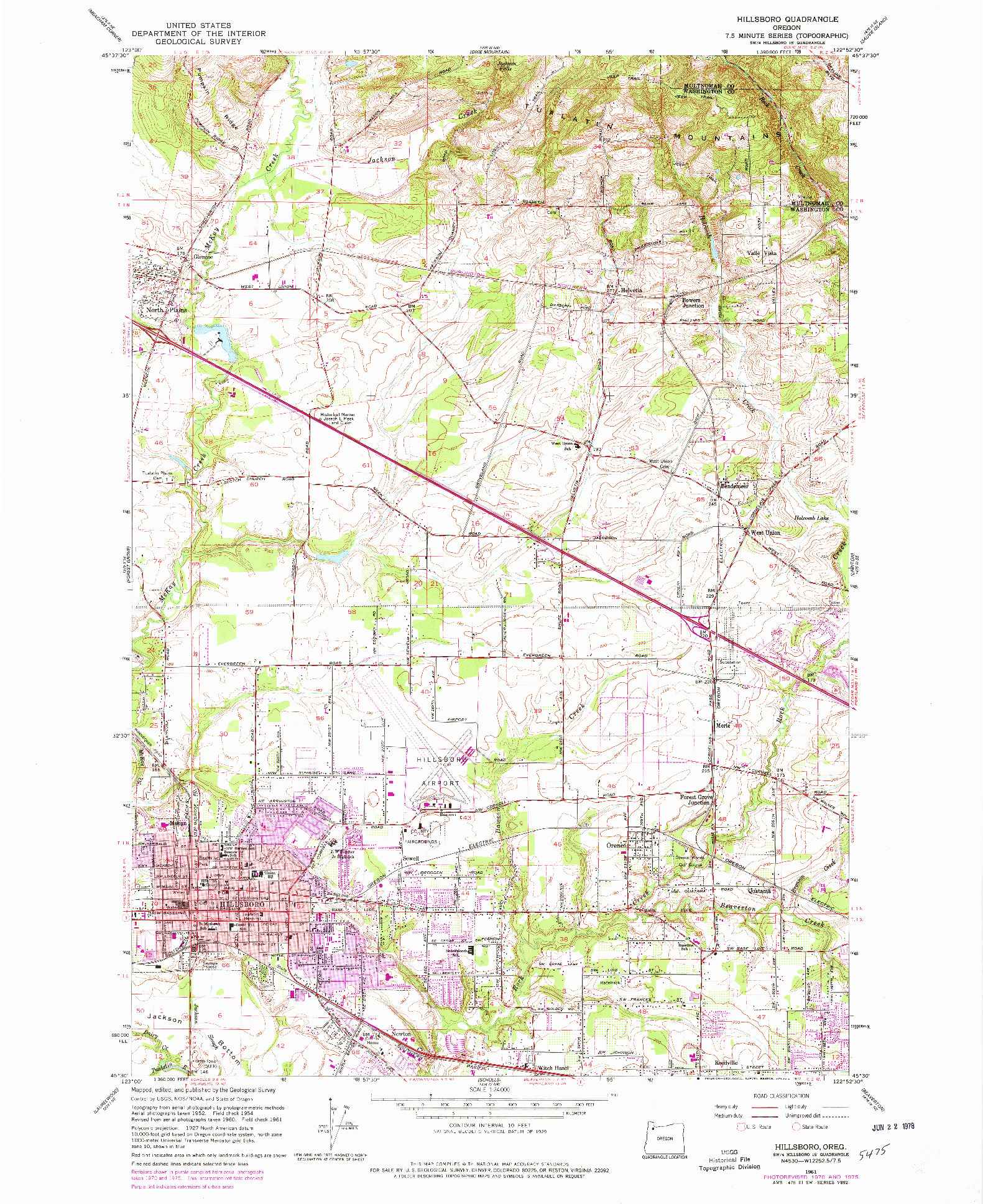 USGS 1:24000-SCALE QUADRANGLE FOR HILLSBORO, OR 1961