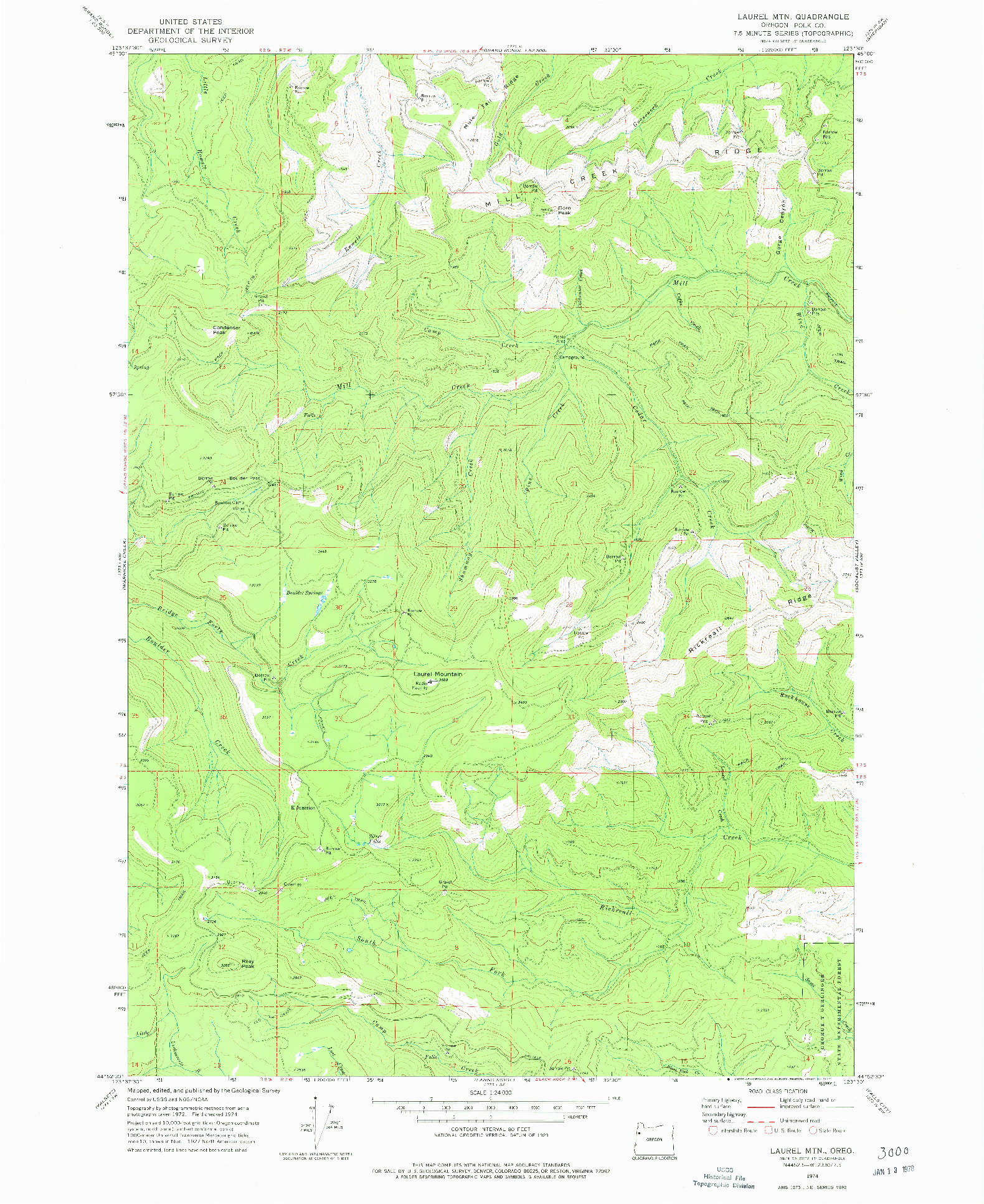 USGS 1:24000-SCALE QUADRANGLE FOR LAUREL MTN, OR 1974