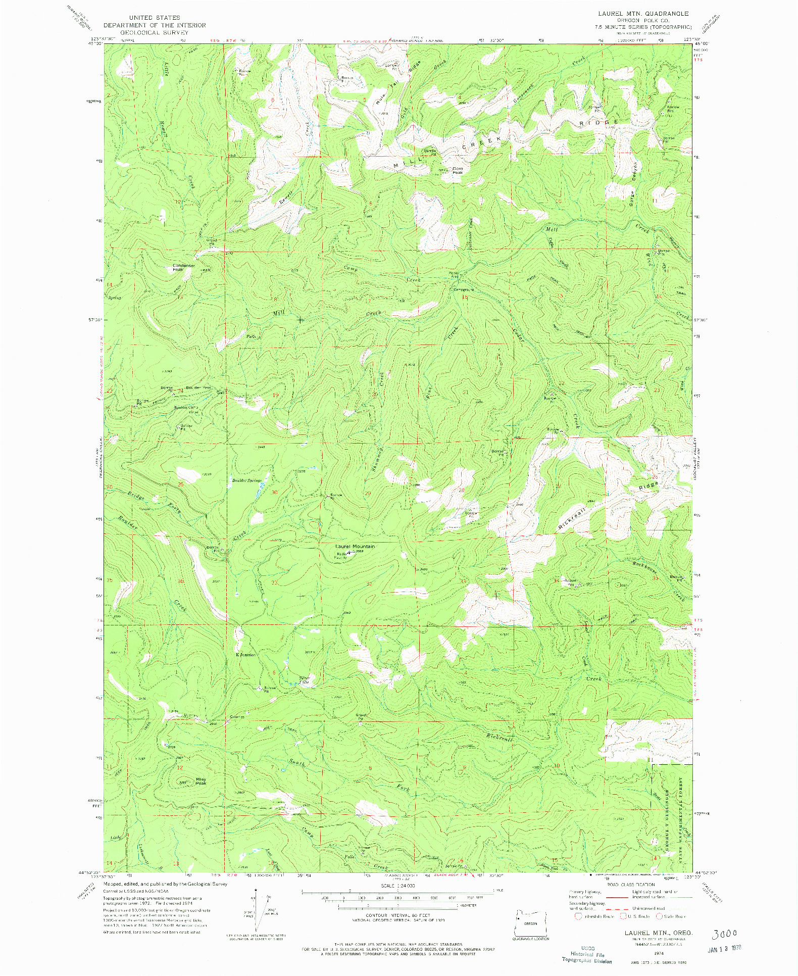 USGS 1:24000-SCALE QUADRANGLE FOR LAUREL MTN, OR 1974