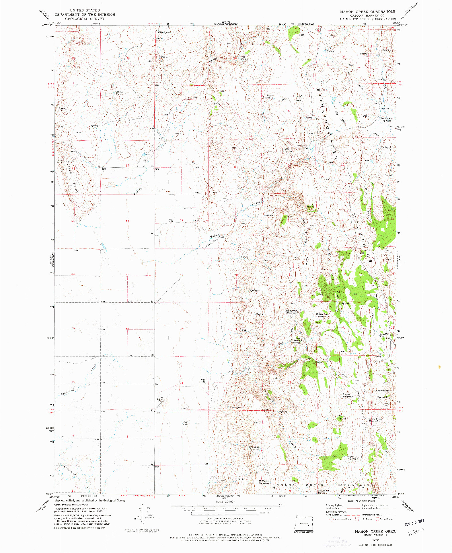 USGS 1:24000-SCALE QUADRANGLE FOR MAHON CREEK, OR 1973