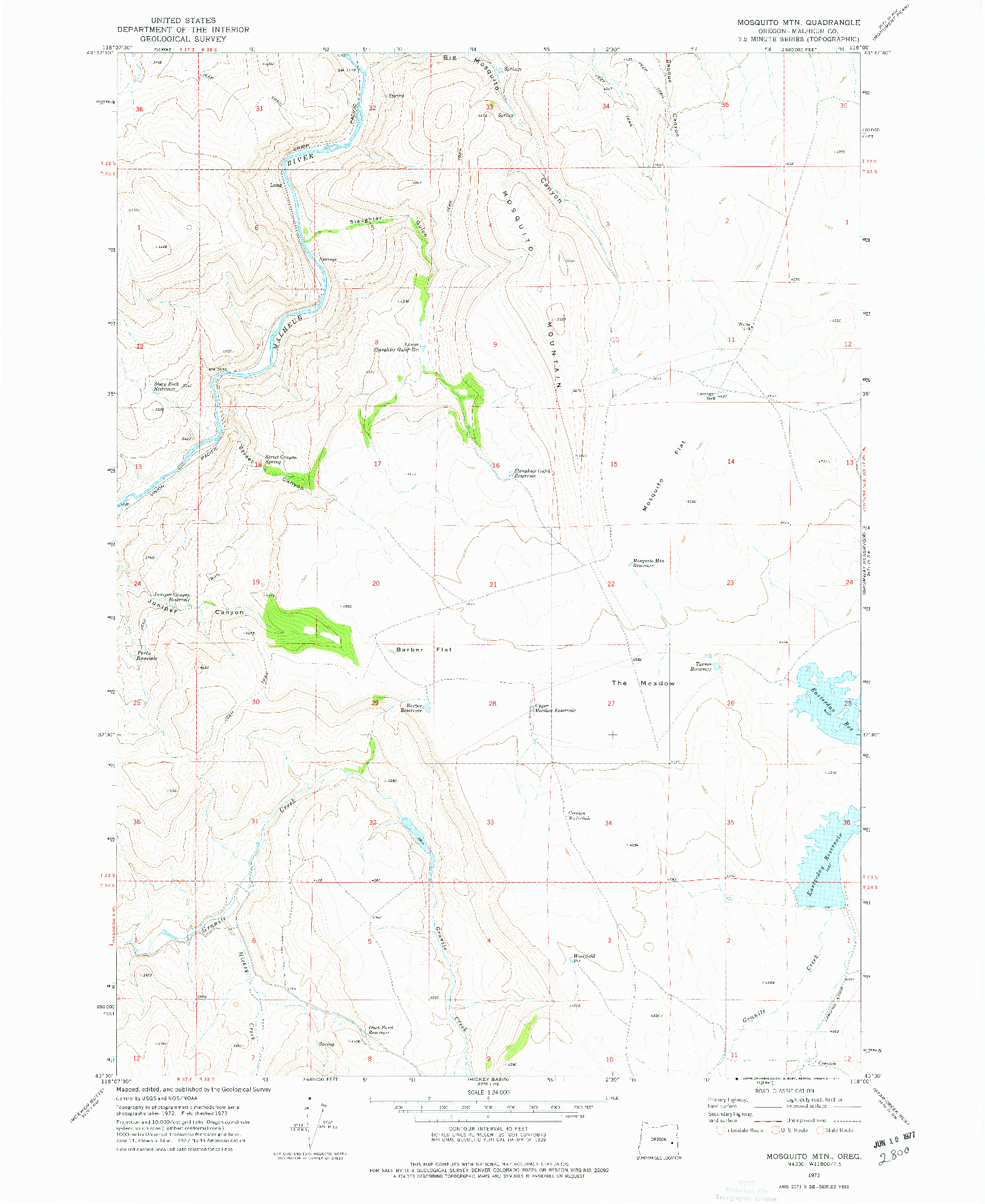 USGS 1:24000-SCALE QUADRANGLE FOR MOSQUITO MTN, OR 1973