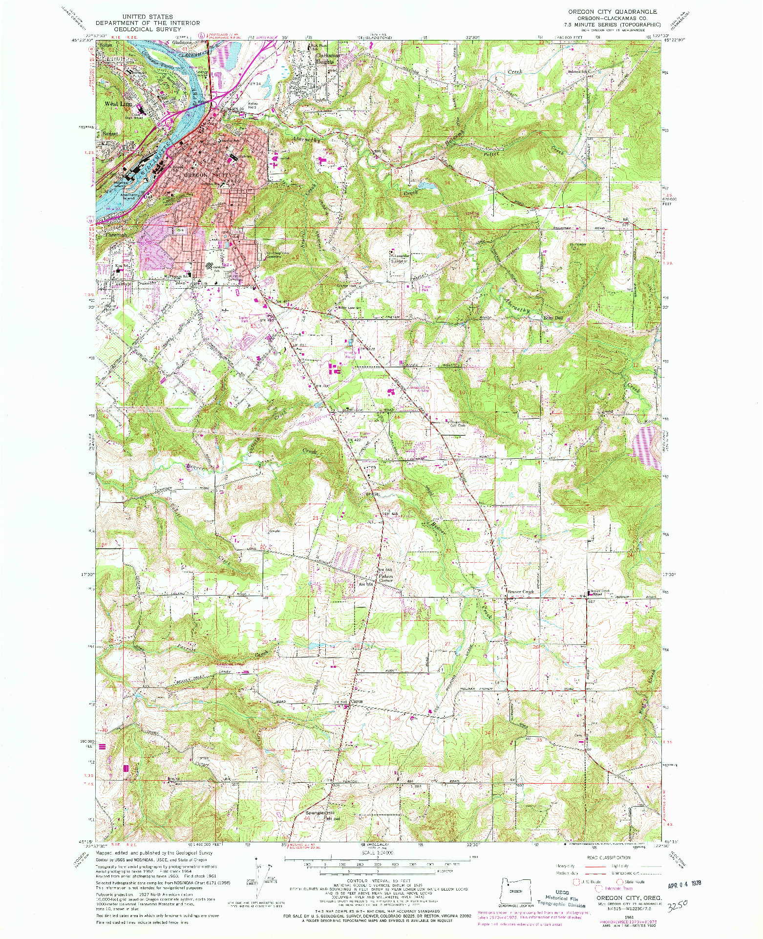 USGS 1:24000-SCALE QUADRANGLE FOR OREGON CITY, OR 1961