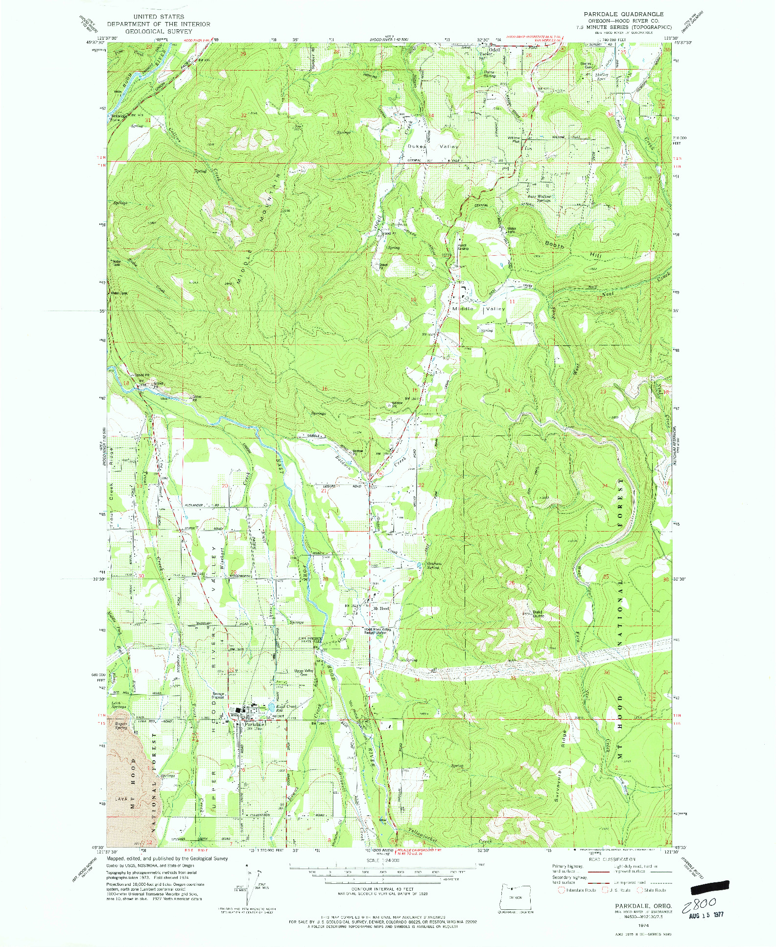 USGS 1:24000-SCALE QUADRANGLE FOR PARKDALE, OR 1974