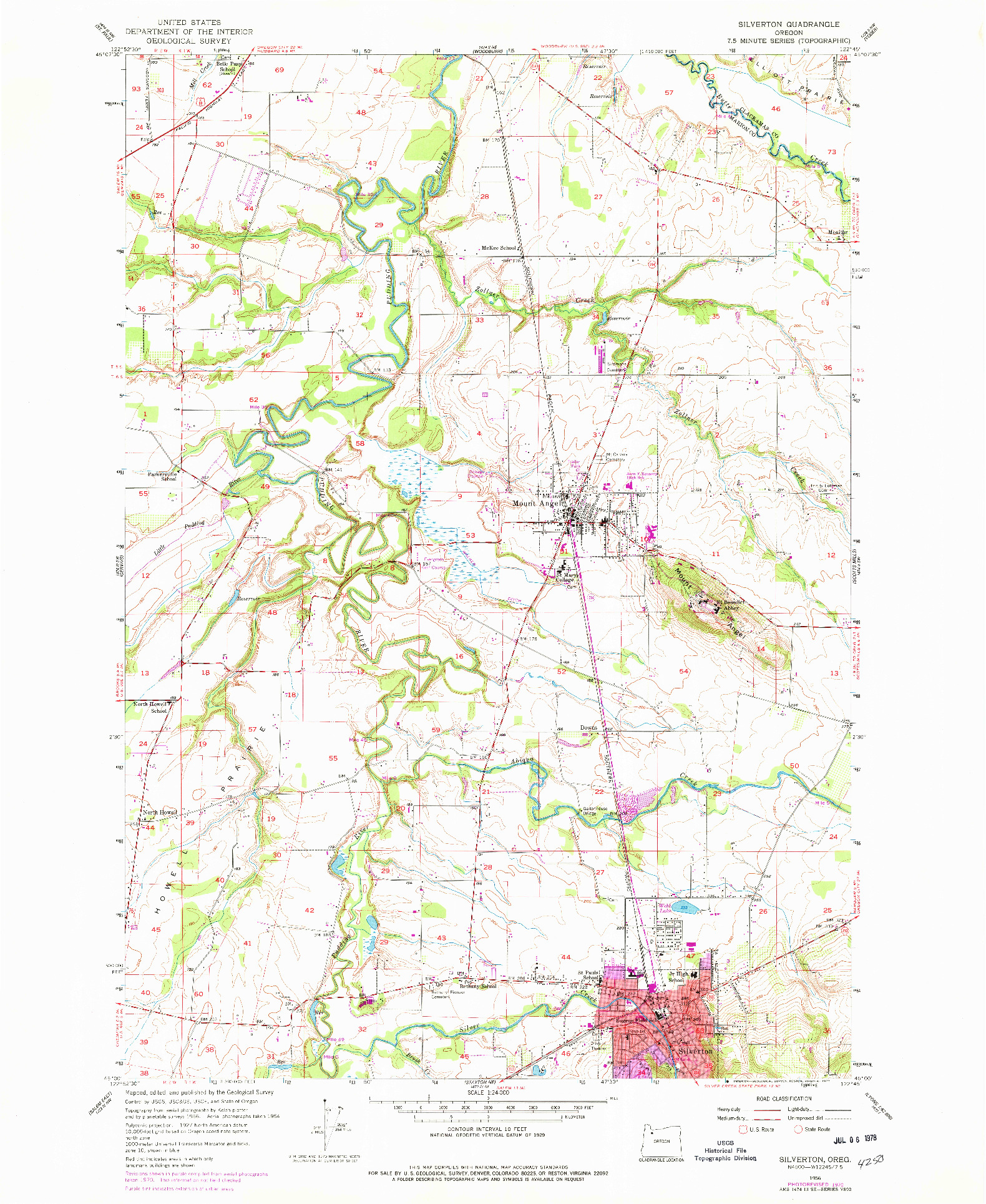 USGS 1:24000-SCALE QUADRANGLE FOR SILVERTON, OR 1956