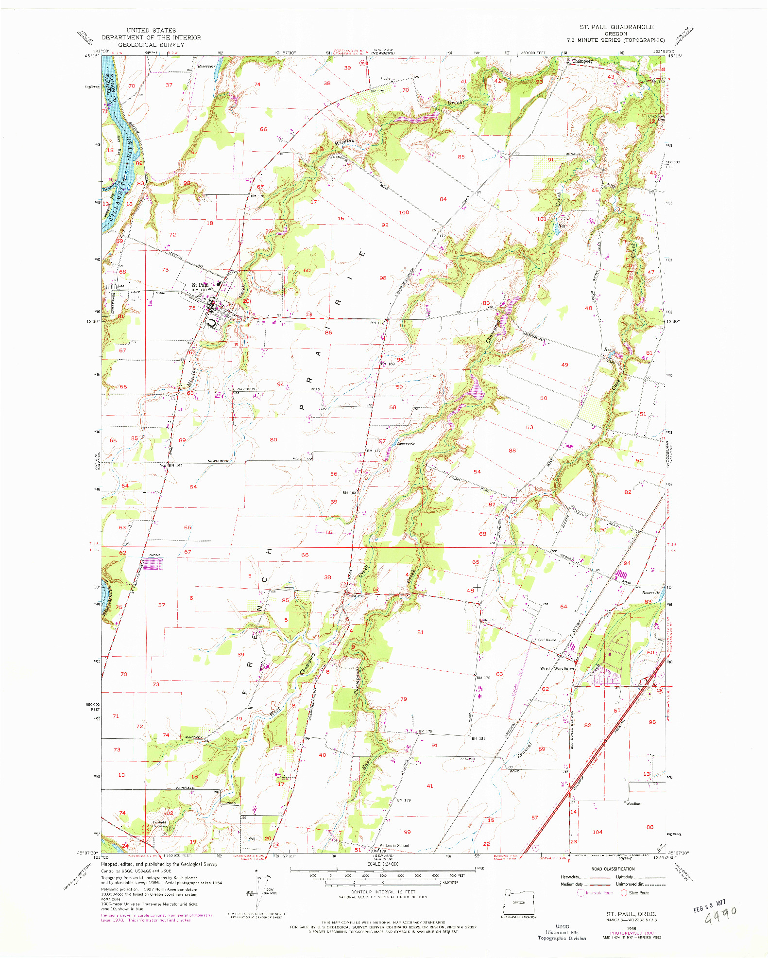 USGS 1:24000-SCALE QUADRANGLE FOR ST PAUL, OR 1956
