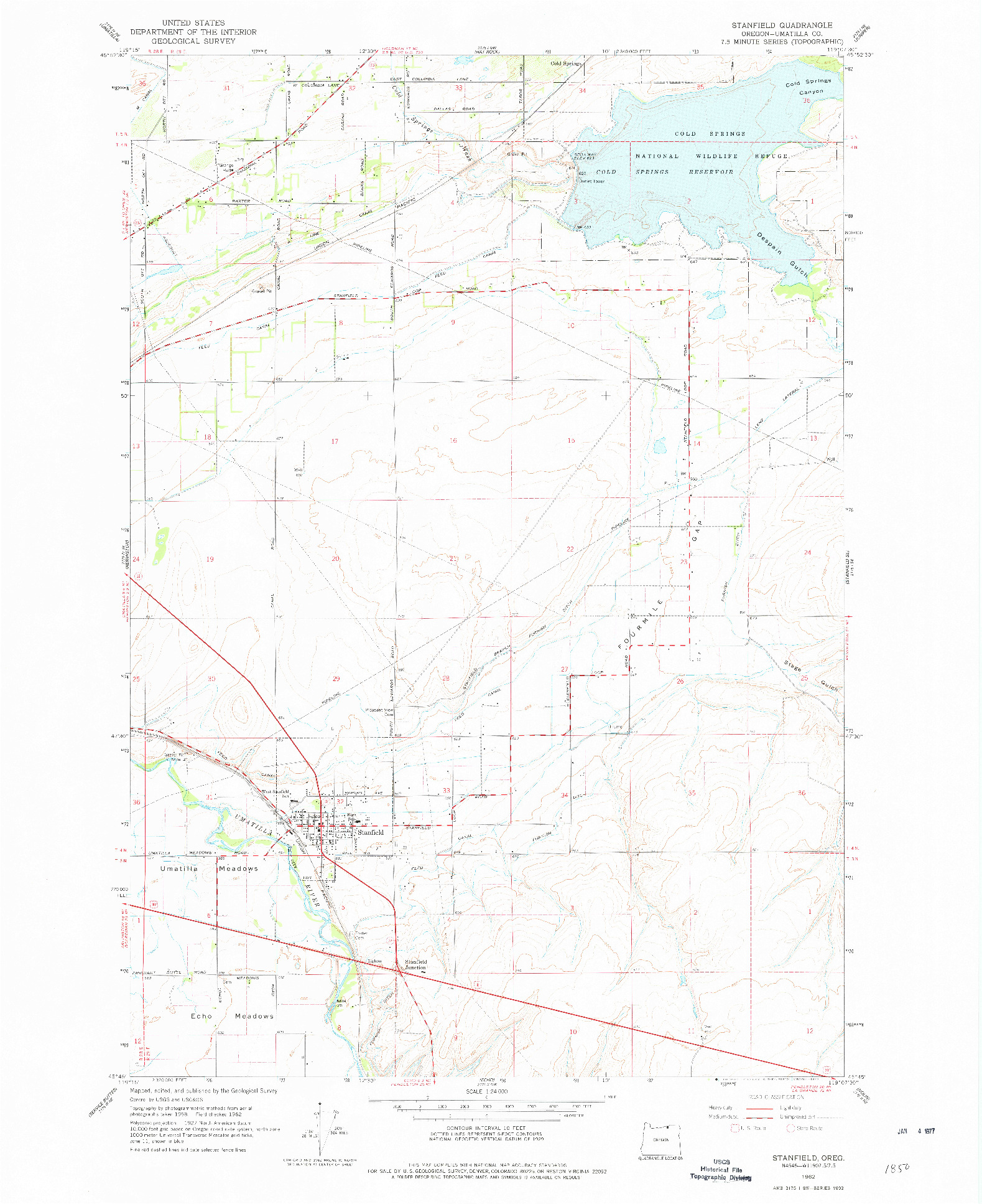 USGS 1:24000-SCALE QUADRANGLE FOR STANFIELD, OR 1962