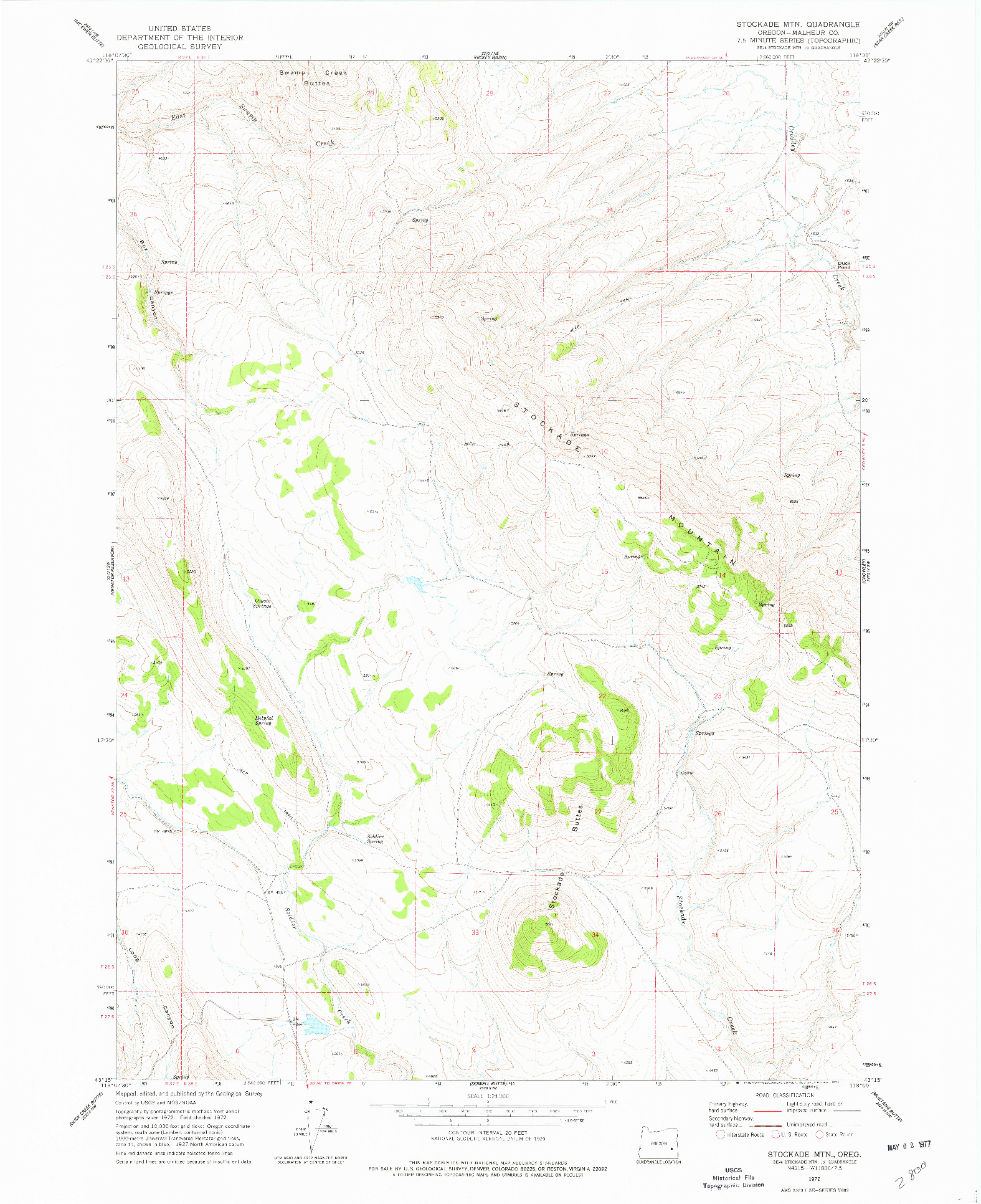 USGS 1:24000-SCALE QUADRANGLE FOR STOCKADE MTN, OR 1972