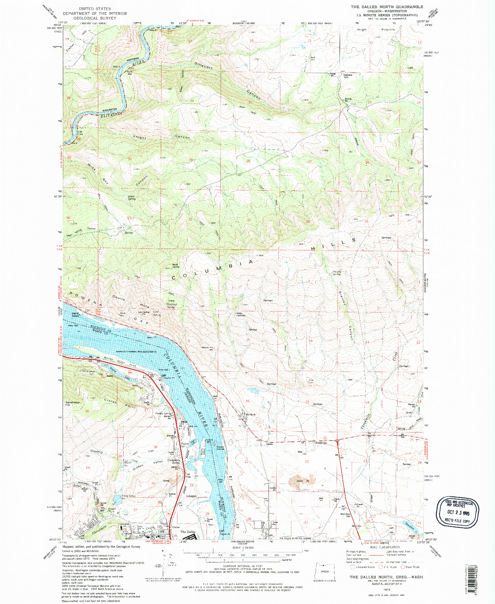 USGS 1:24000-SCALE QUADRANGLE FOR THE DALLES NORTH, OR 1974