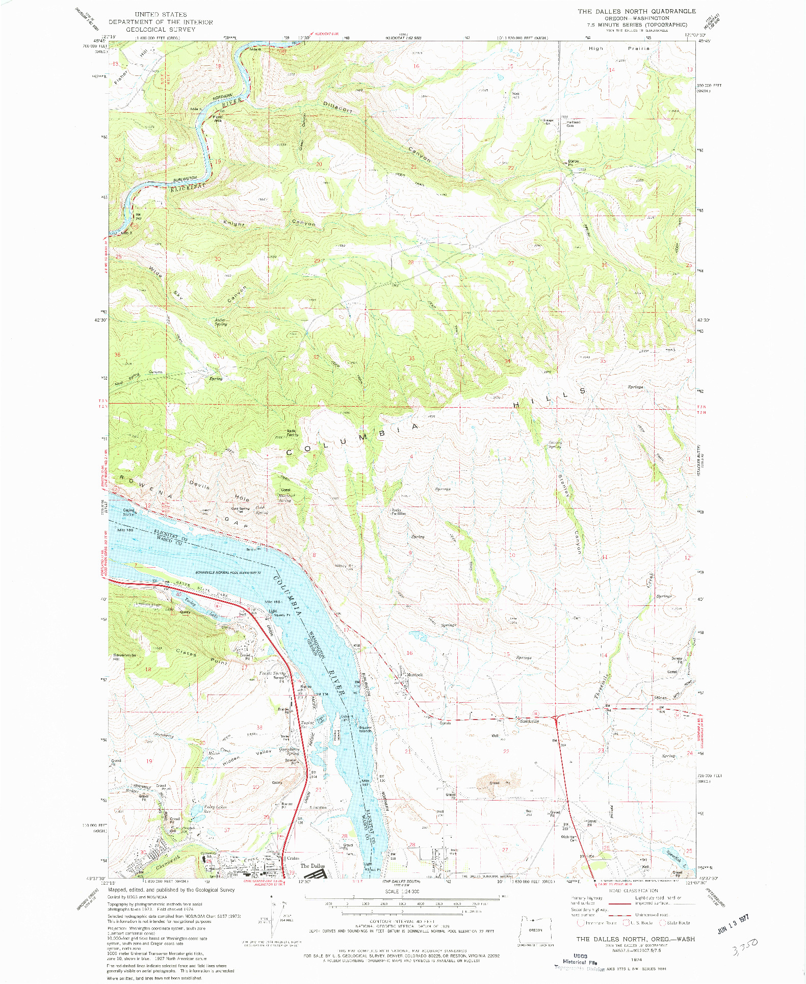 USGS 1:24000-SCALE QUADRANGLE FOR THE DALLES NORTH, OR 1974