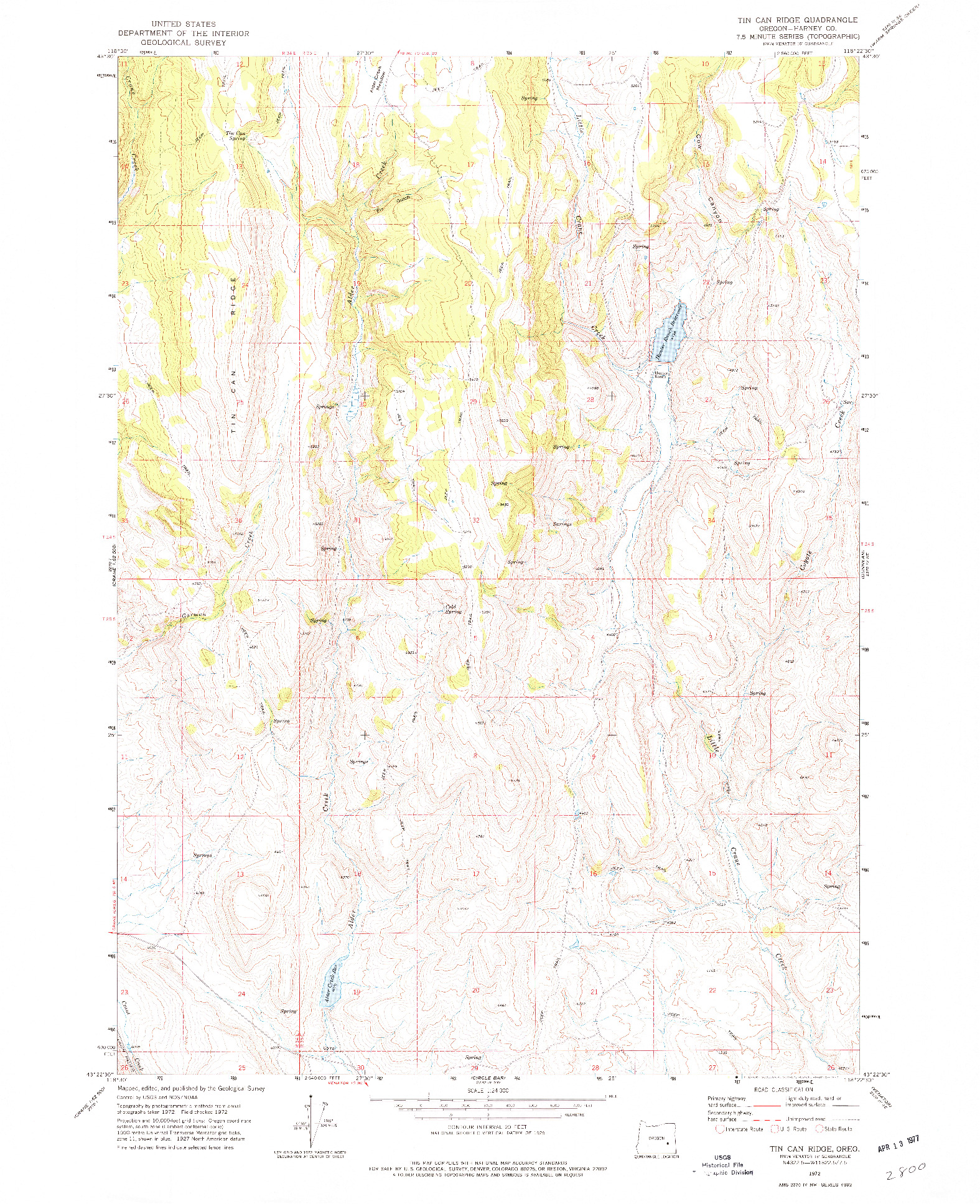 USGS 1:24000-SCALE QUADRANGLE FOR TIN CAN RIDGE, OR 1972