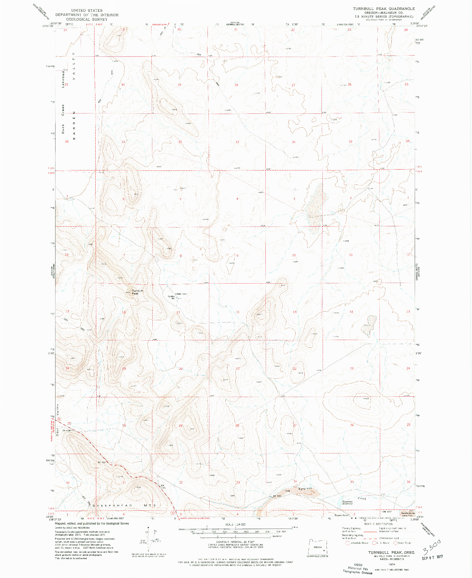 USGS 1:24000-SCALE QUADRANGLE FOR TURNBULL PEAK, OR 1974