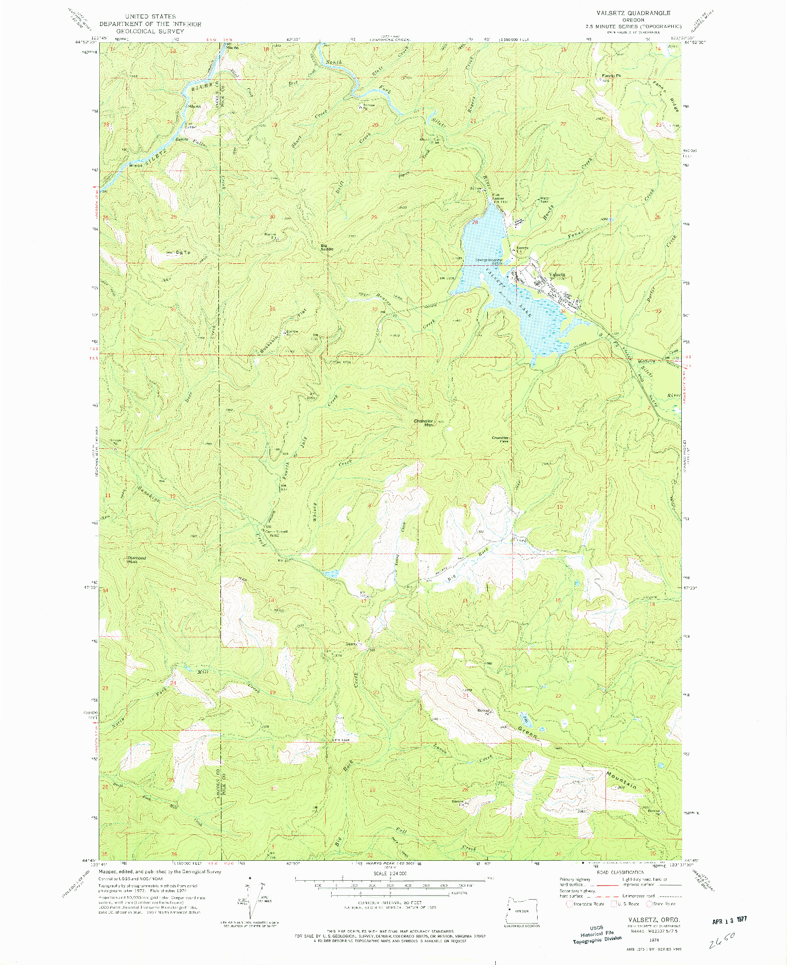 USGS 1:24000-SCALE QUADRANGLE FOR VALSETZ, OR 1974