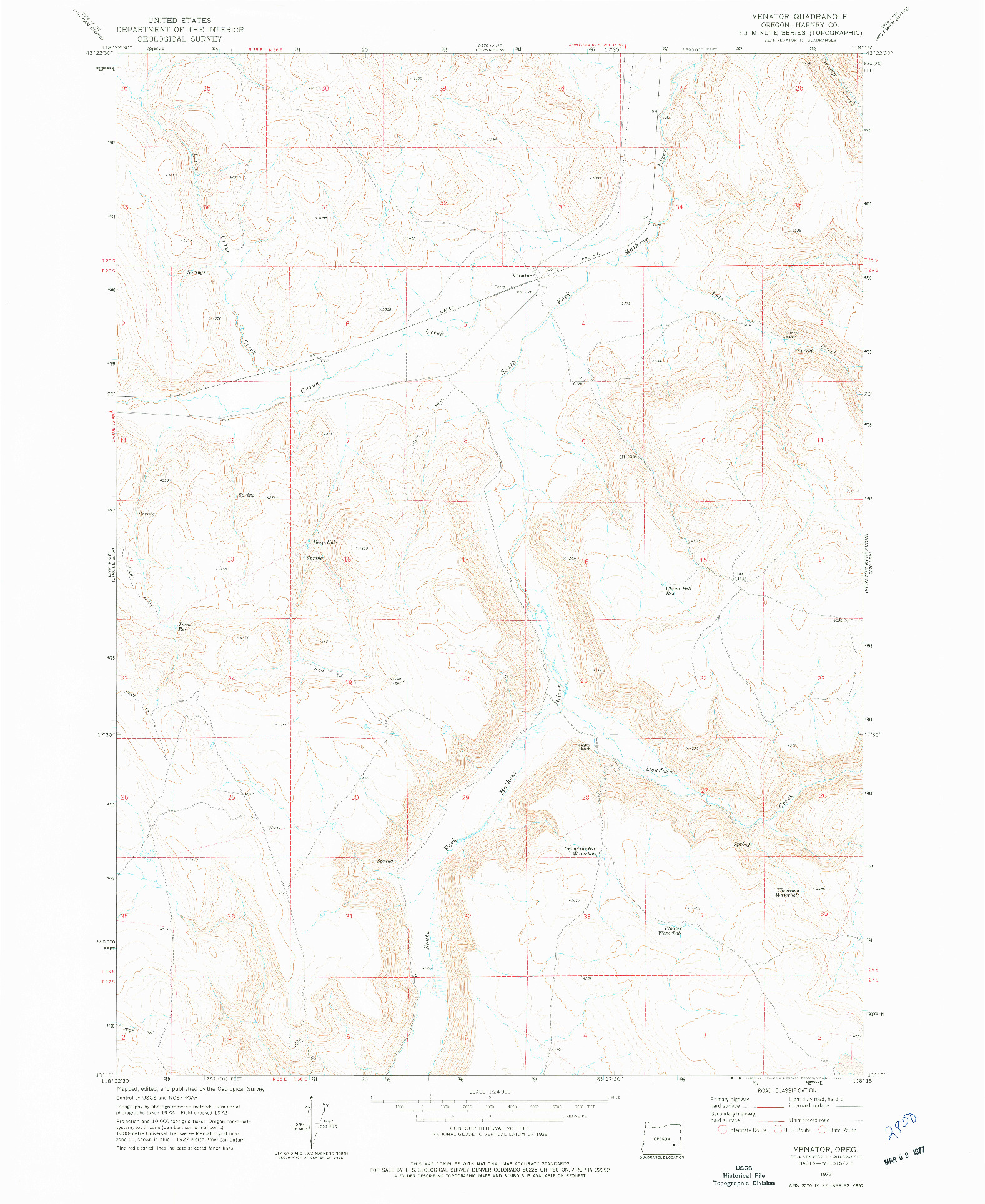 USGS 1:24000-SCALE QUADRANGLE FOR VENATOR, OR 1972