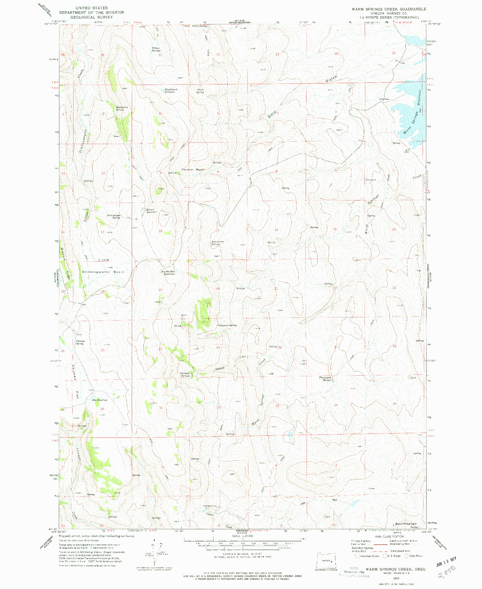 USGS 1:24000-SCALE QUADRANGLE FOR WARM SPRINGS CREEK, OR 1973