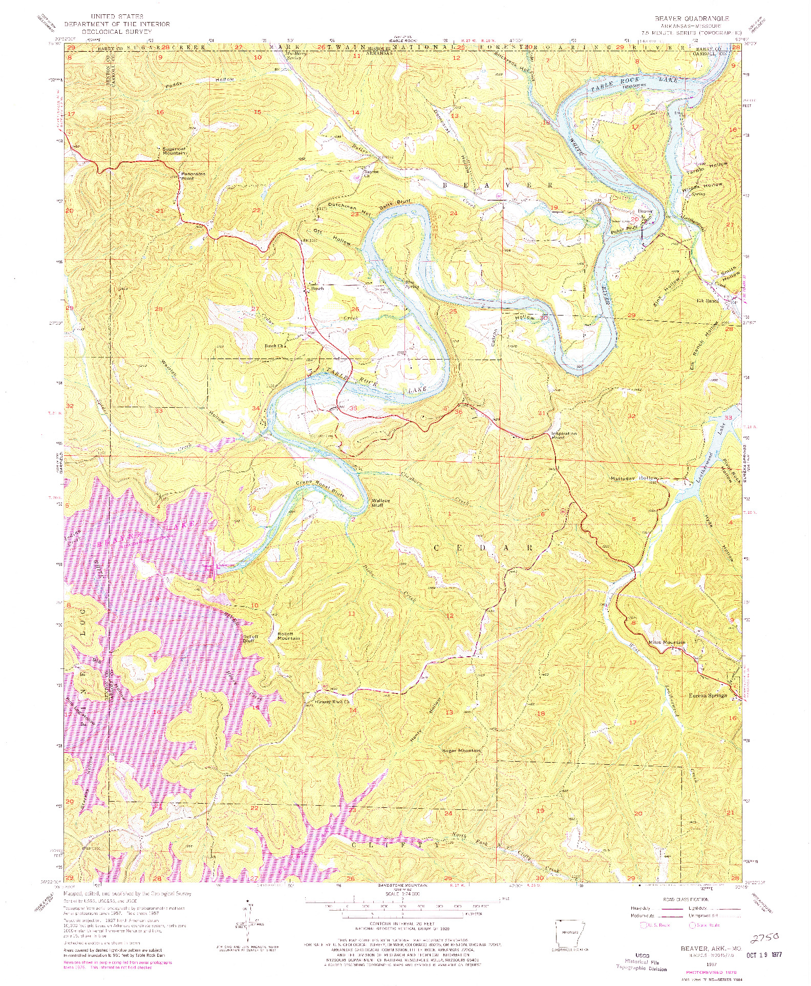 USGS 1:24000-SCALE QUADRANGLE FOR BEAVER, AR 1957