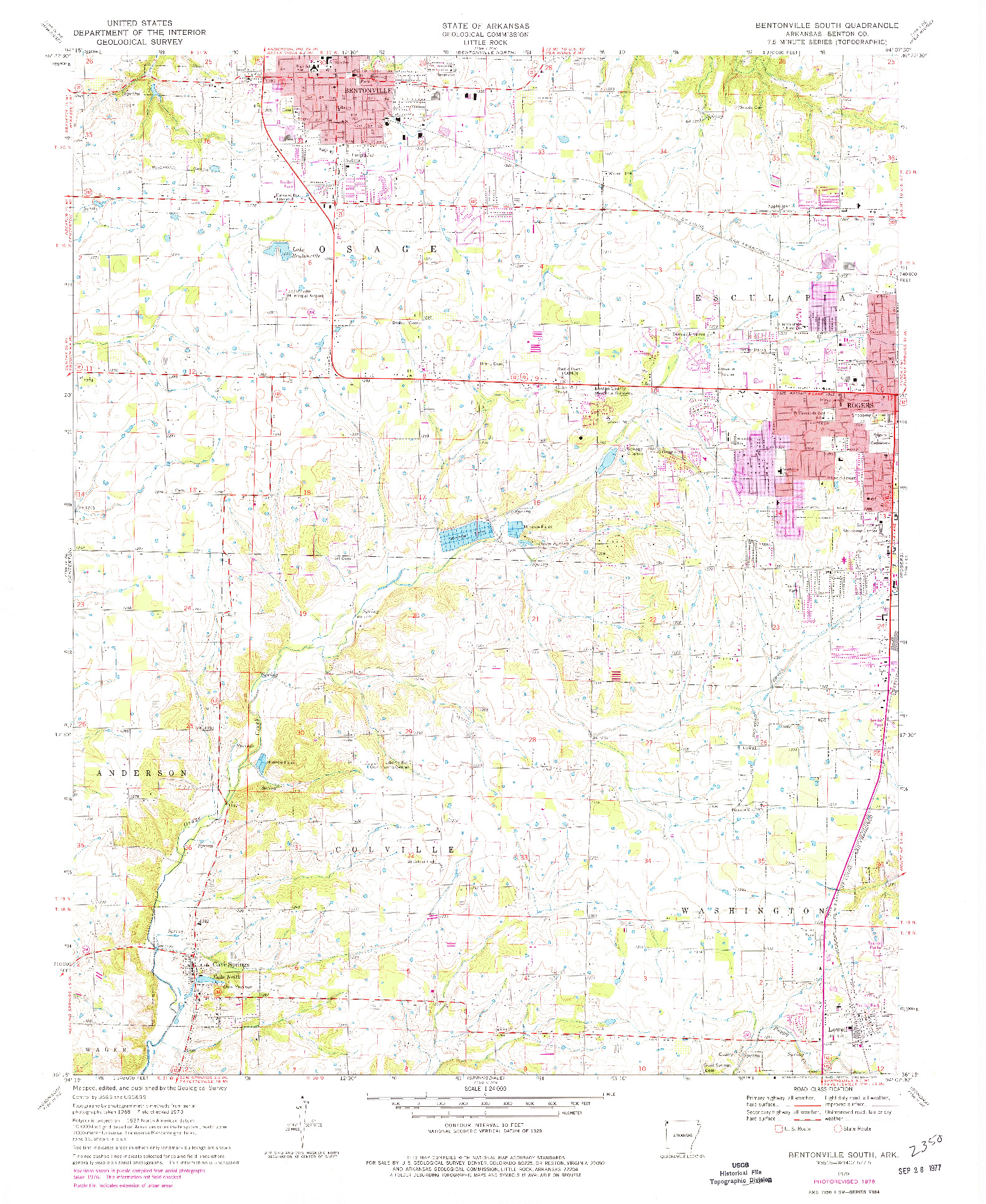 USGS 1:24000-SCALE QUADRANGLE FOR BENTONVILLE SOUTH, AR 1970