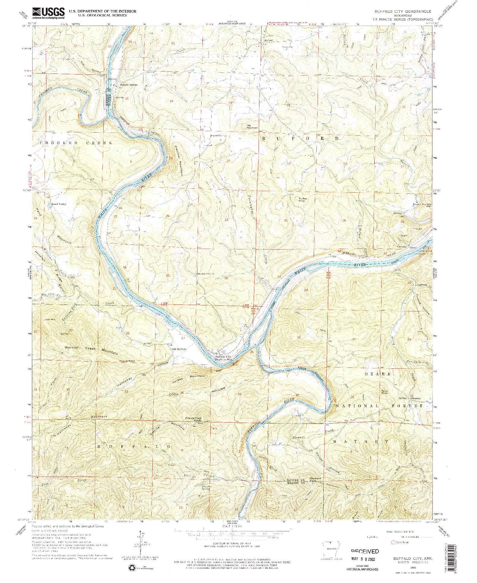 USGS 1:24000-SCALE QUADRANGLE FOR BUFFALO CITY, AR 1966