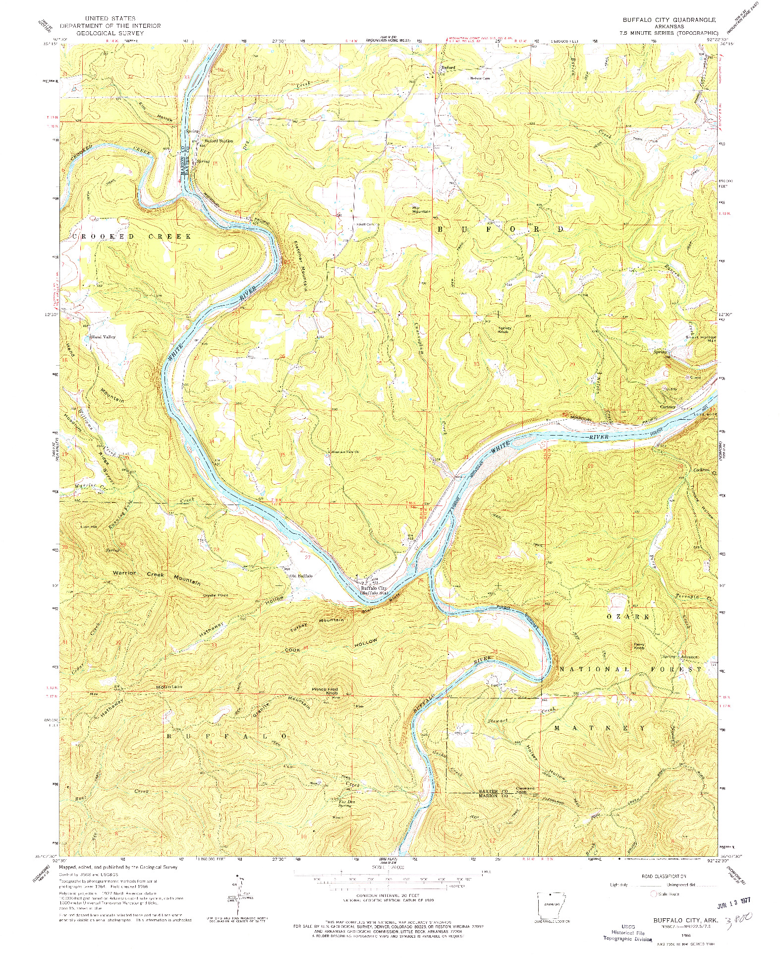 USGS 1:24000-SCALE QUADRANGLE FOR BUFFALO CITY, AR 1966