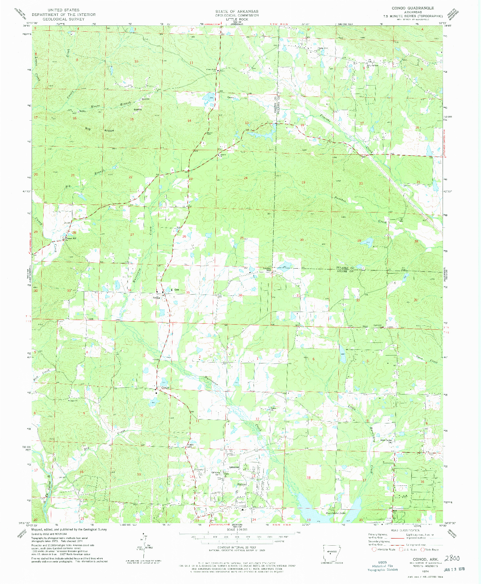 USGS 1:24000-SCALE QUADRANGLE FOR CONGO, AR 1974