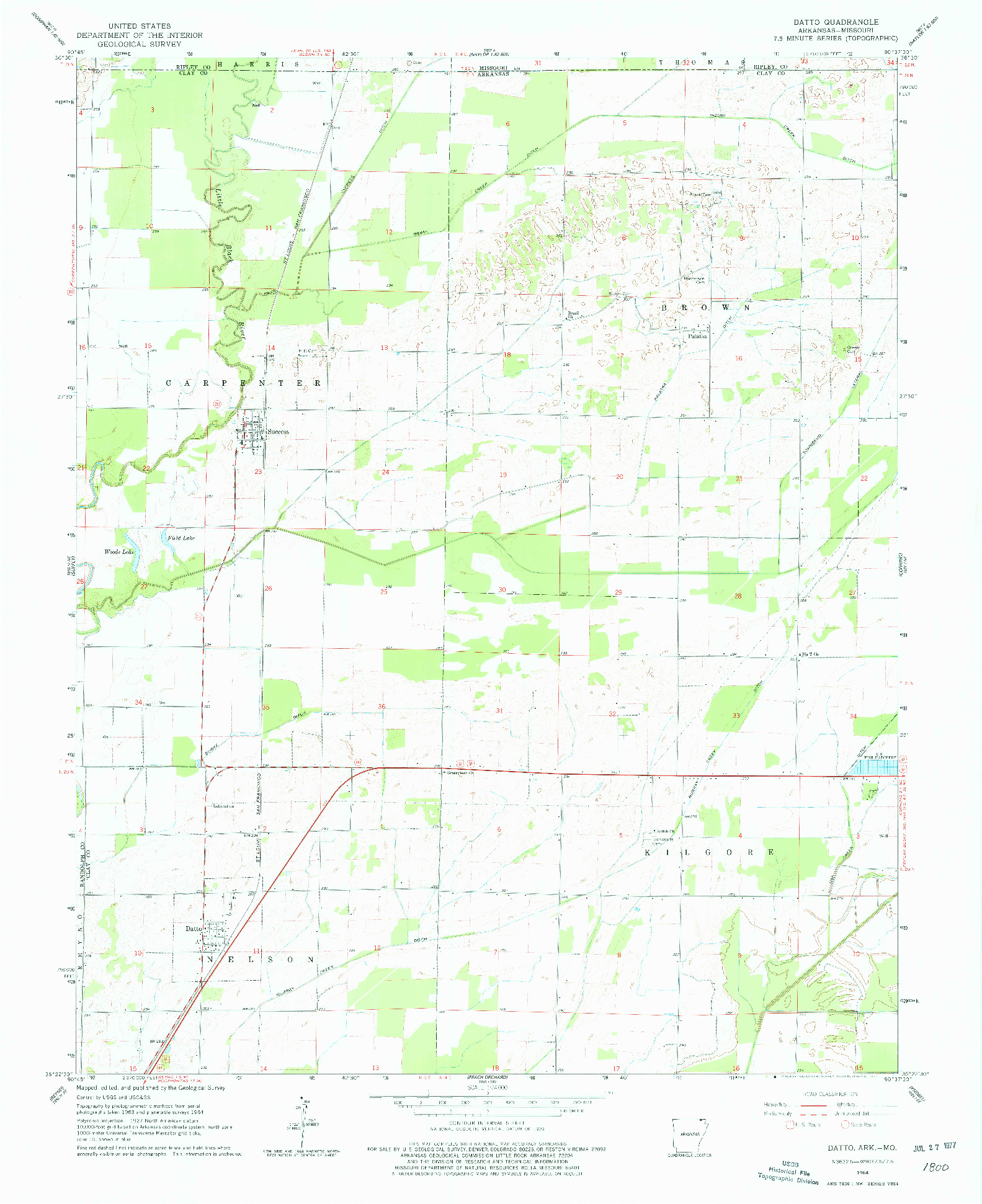 USGS 1:24000-SCALE QUADRANGLE FOR DATTO, AR 1964