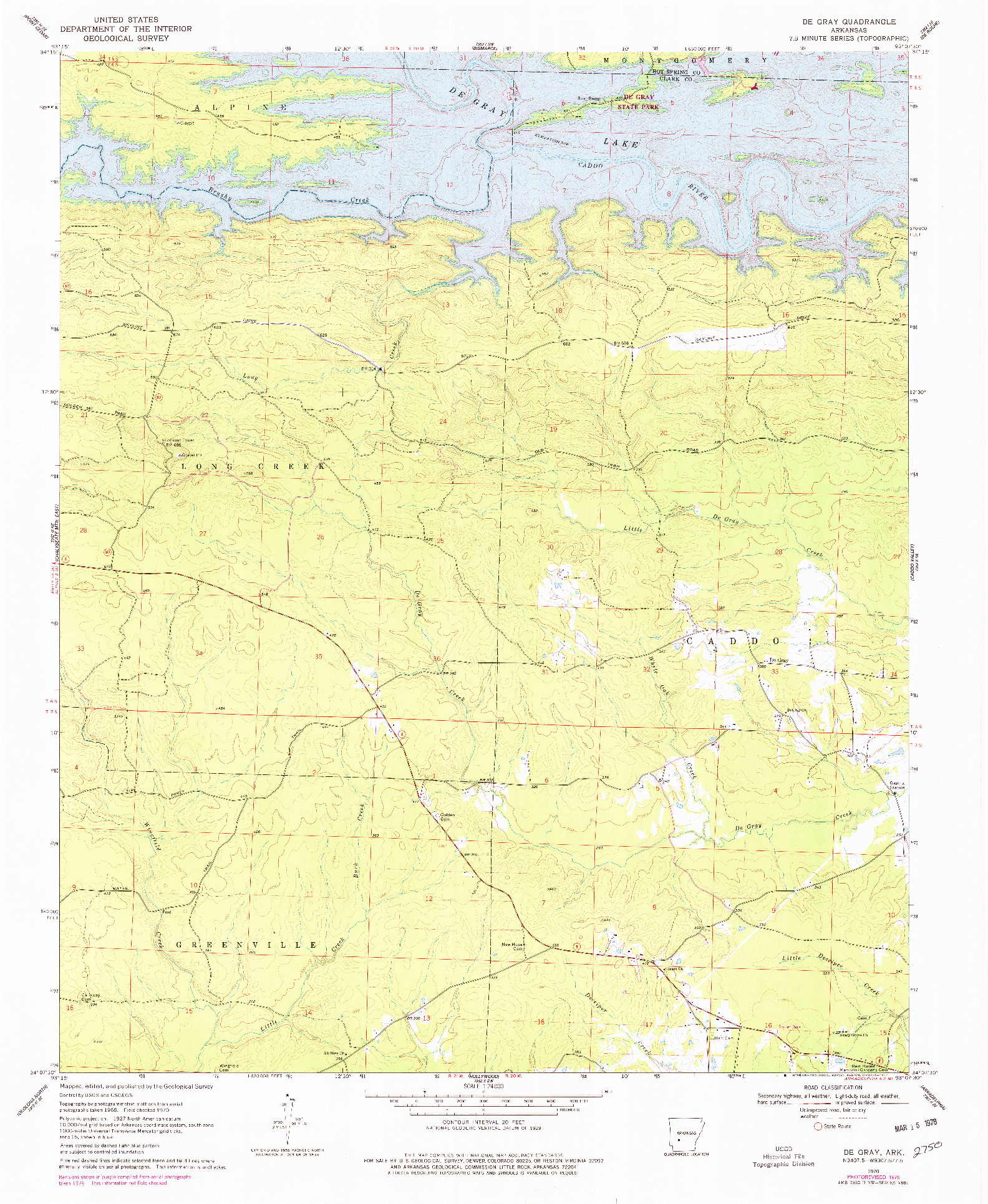 USGS 1:24000-SCALE QUADRANGLE FOR DE GRAY, AR 1970