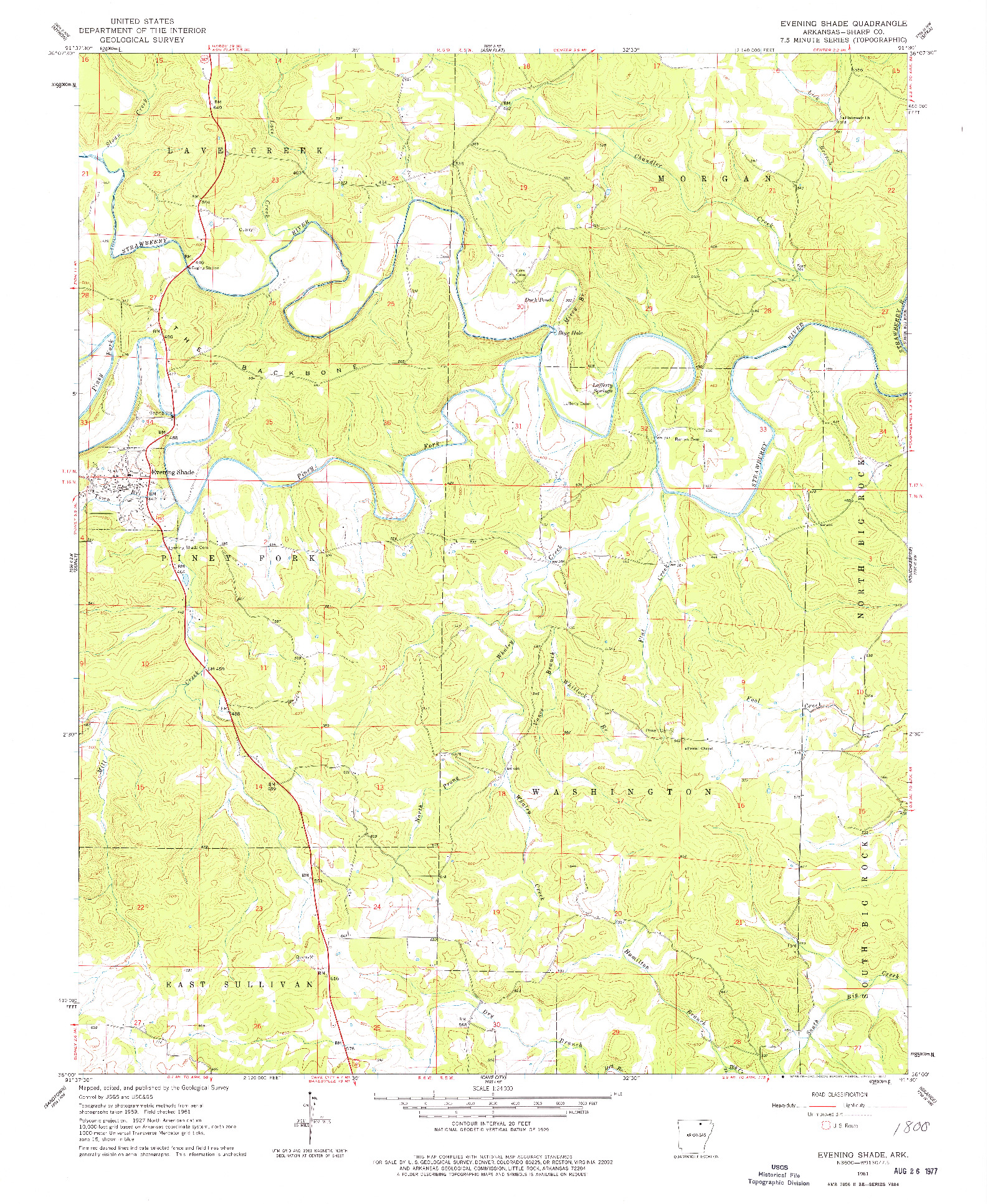 USGS 1:24000-SCALE QUADRANGLE FOR EVENING SHADE, AR 1961