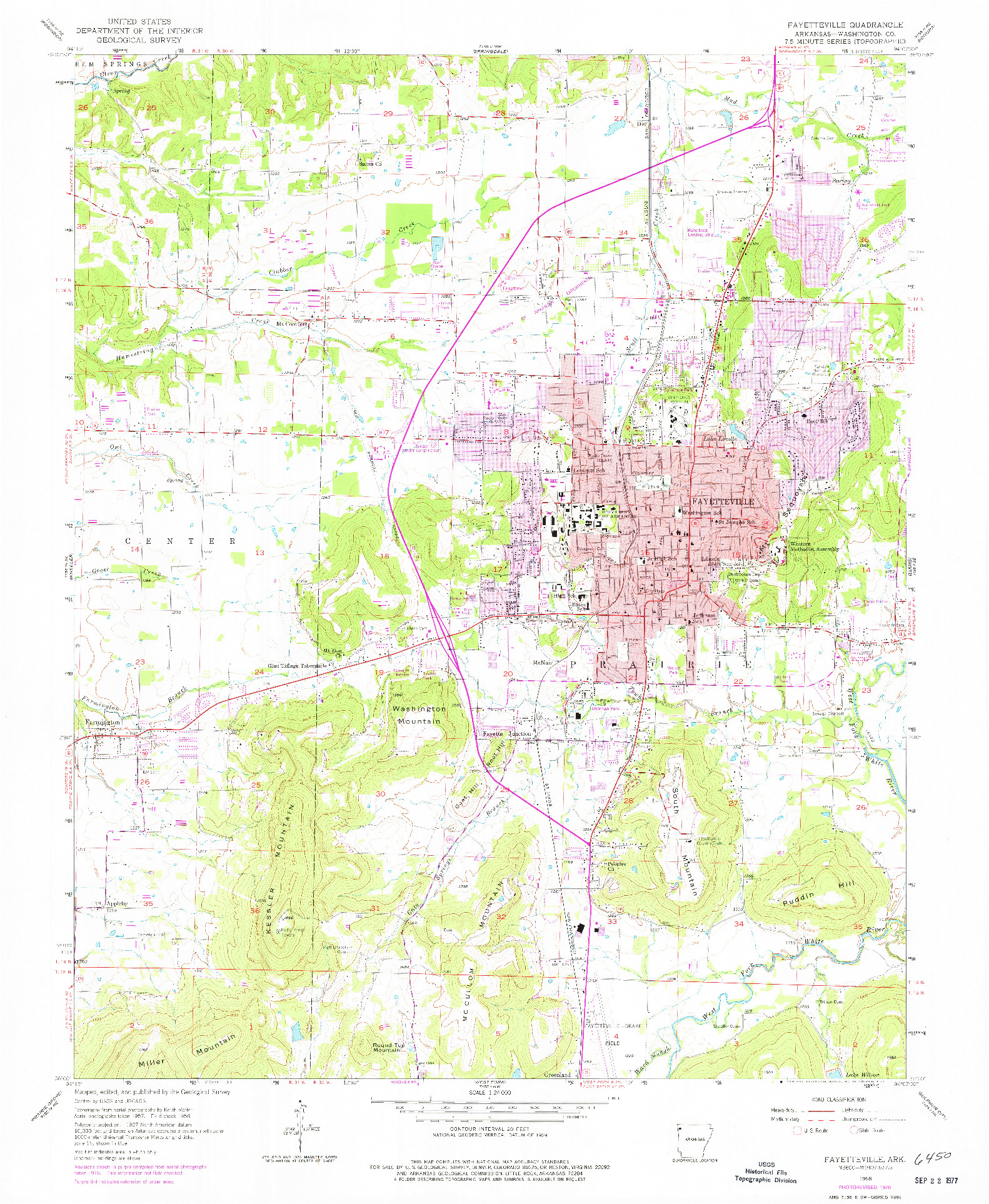 USGS 1:24000-SCALE QUADRANGLE FOR FAYETTEVILLE, AR 1958