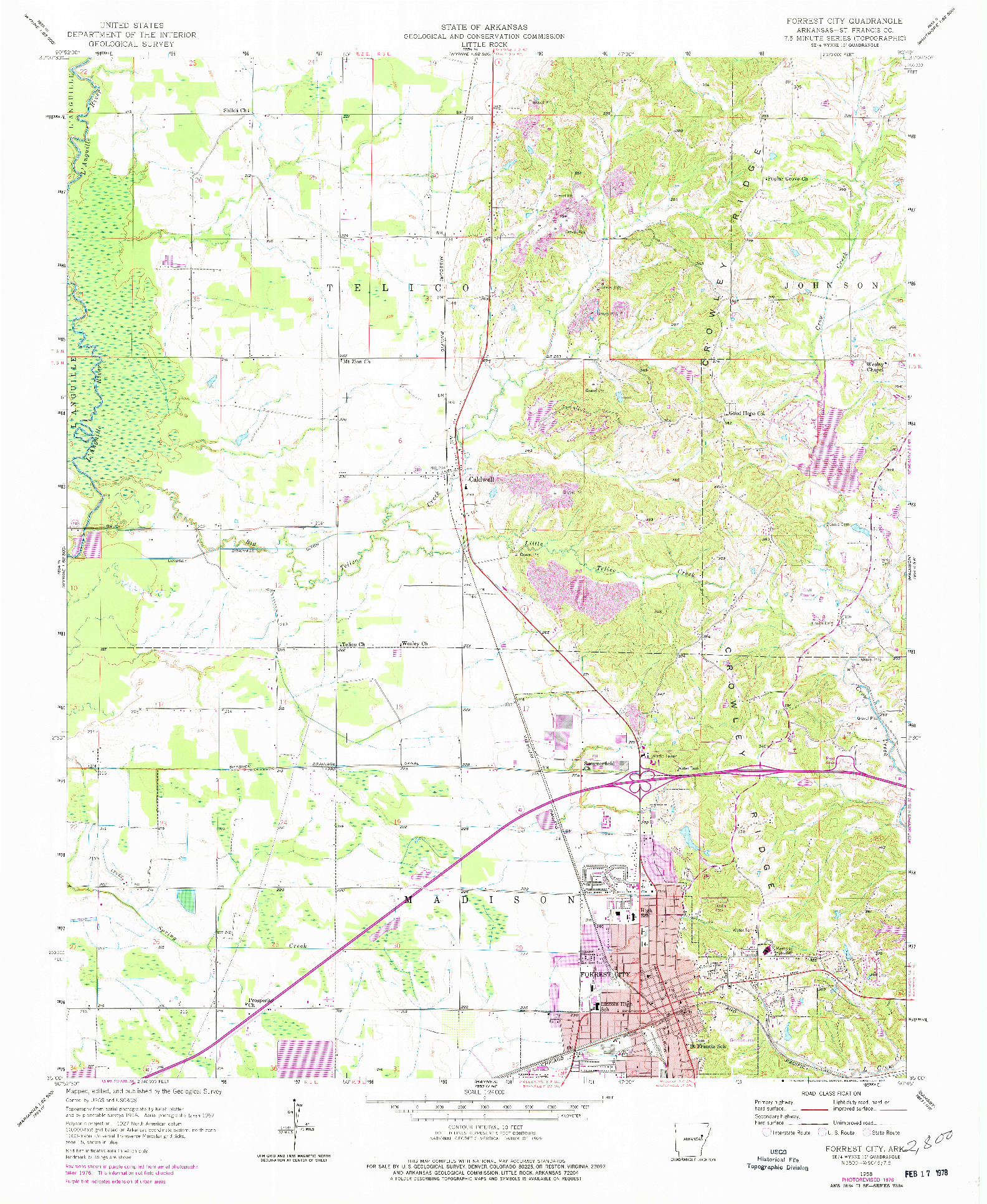 USGS 1:24000-SCALE QUADRANGLE FOR FORREST CITY, AR 1958