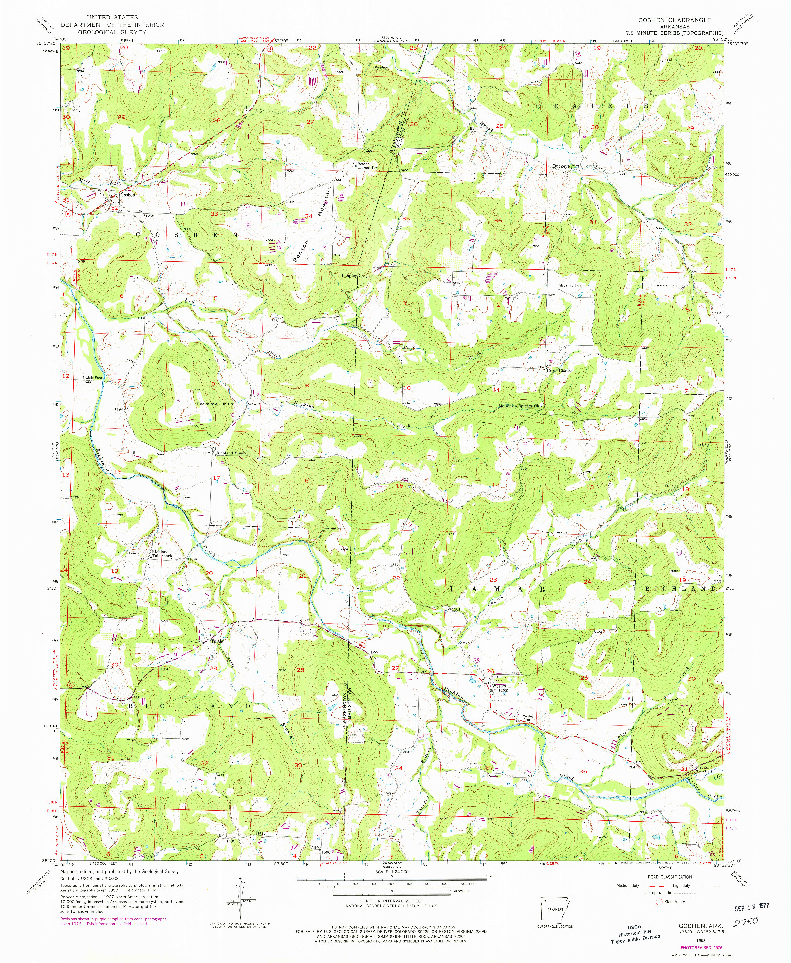 USGS 1:24000-SCALE QUADRANGLE FOR GOSHEN, AR 1958
