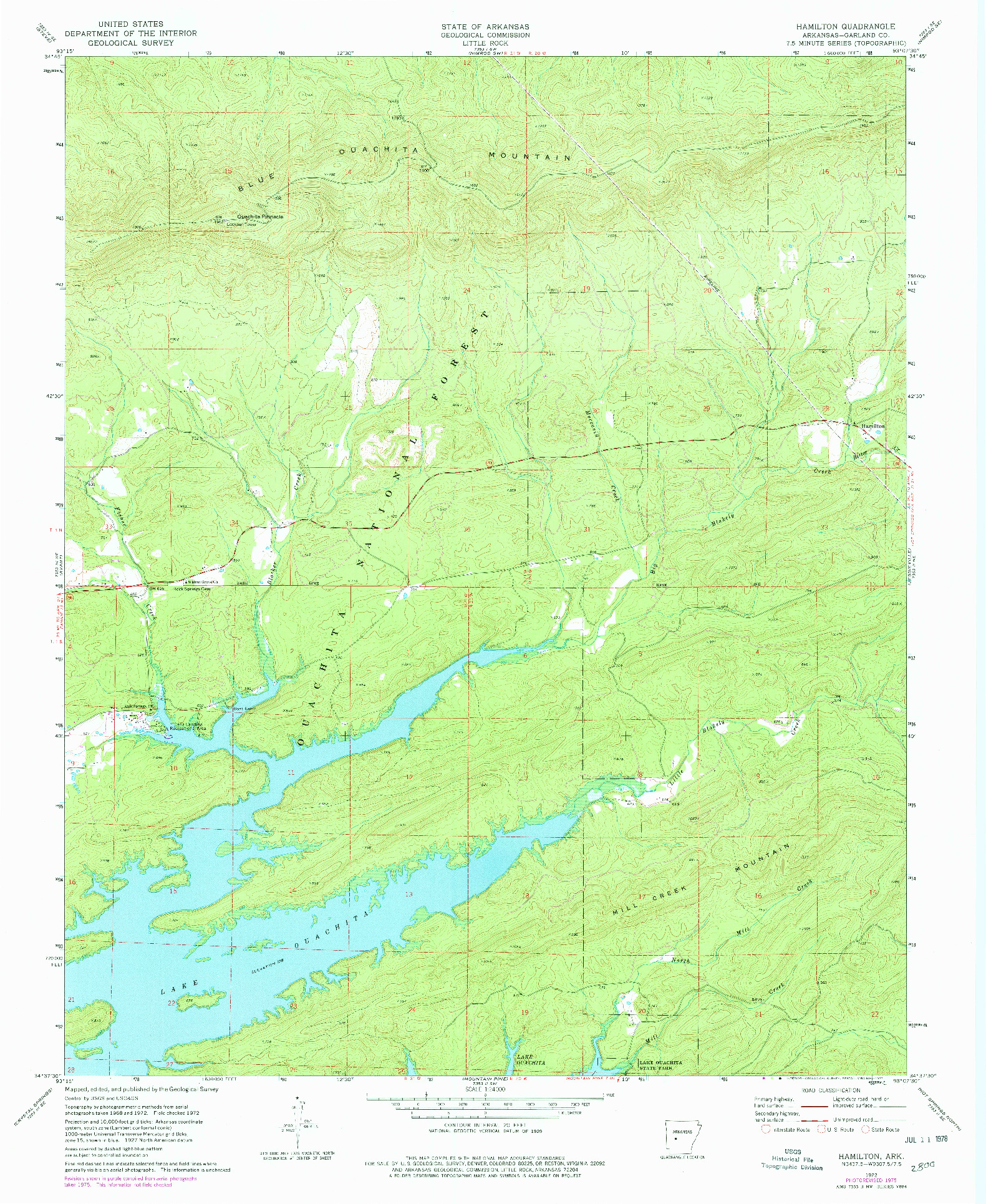 USGS 1:24000-SCALE QUADRANGLE FOR HAMILTON, AR 1972