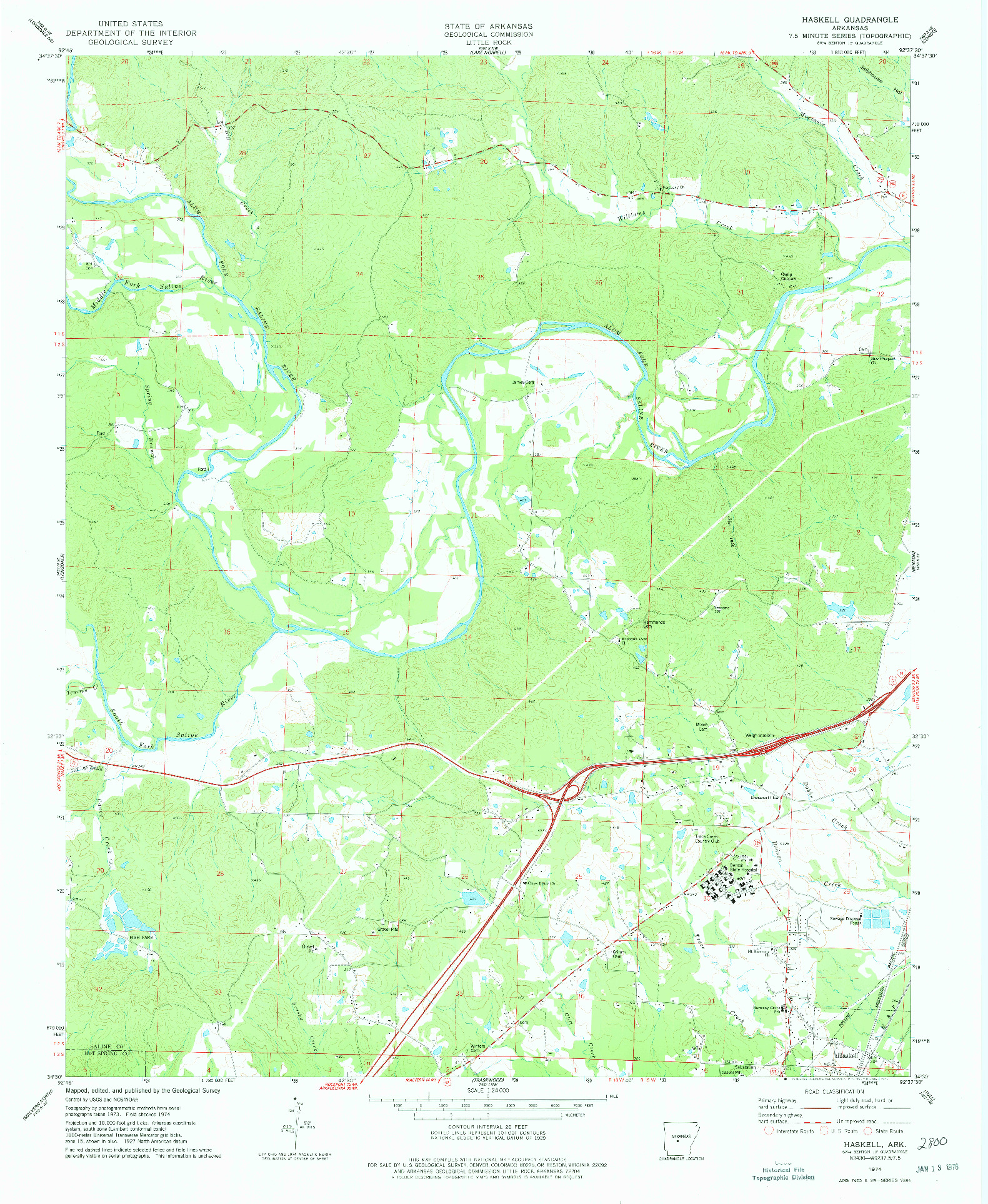 USGS 1:24000-SCALE QUADRANGLE FOR HASKELL, AR 1974