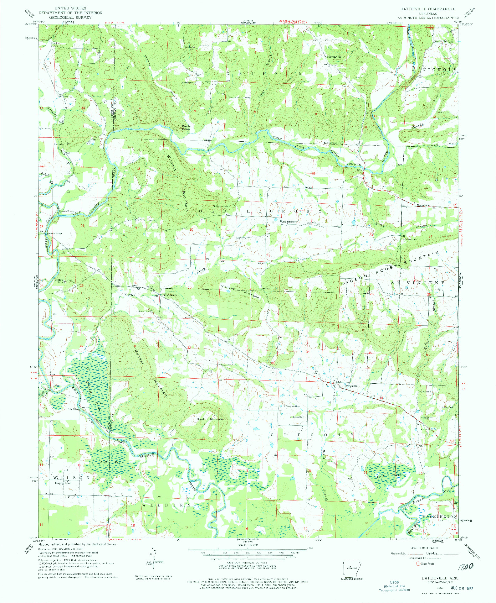 USGS 1:24000-SCALE QUADRANGLE FOR HATTIEVILLE, AR 1962