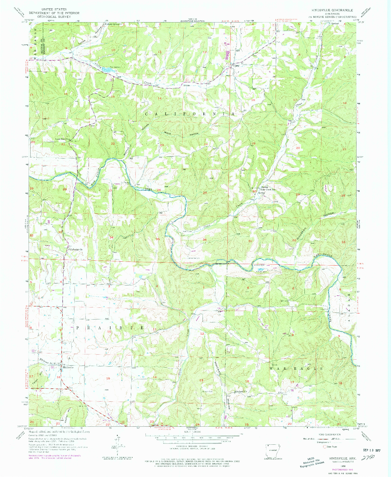 USGS 1:24000-SCALE QUADRANGLE FOR HINDSVILLE, AR 1958
