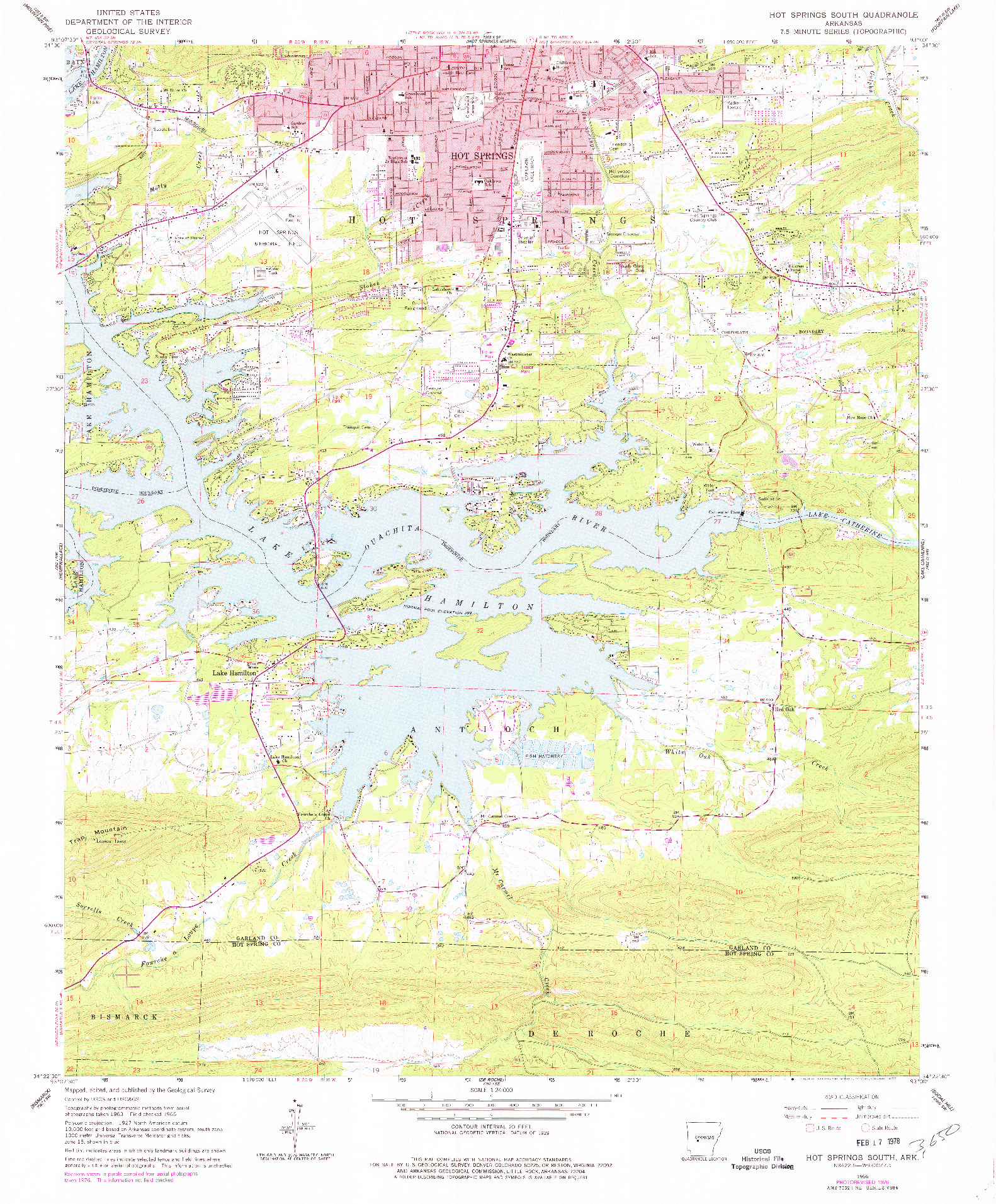 USGS 1:24000-SCALE QUADRANGLE FOR HOT SPRINGS SOUTH, AR 1966