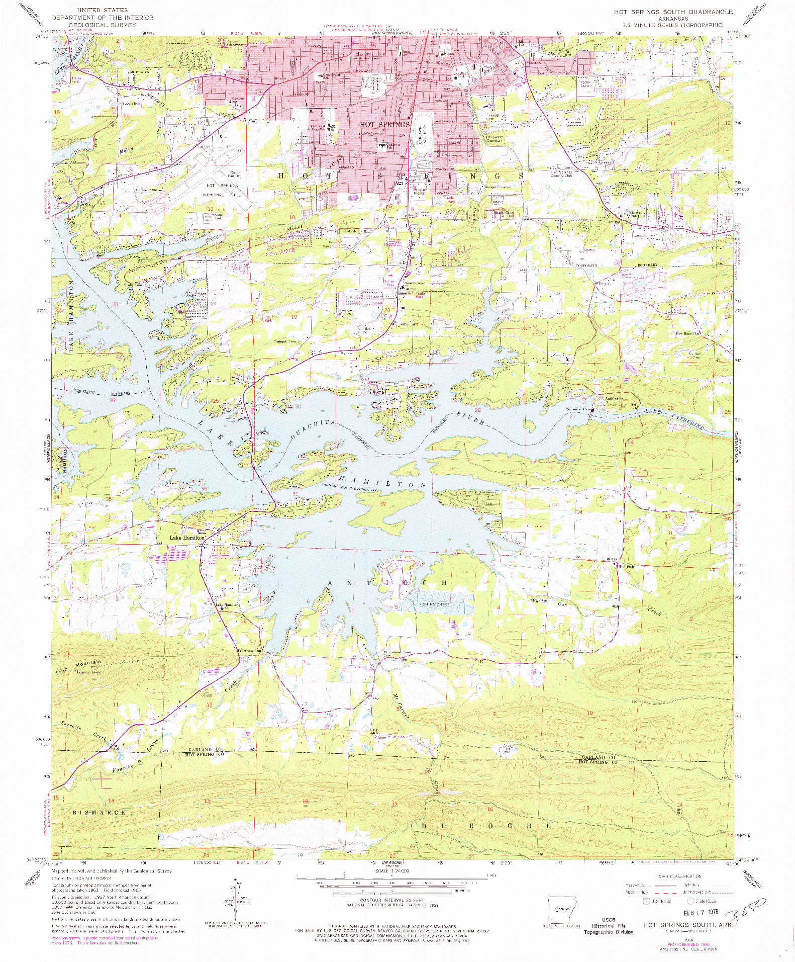 USGS 1:24000-SCALE QUADRANGLE FOR HOT SPRINGS SOUTH, AR 1966