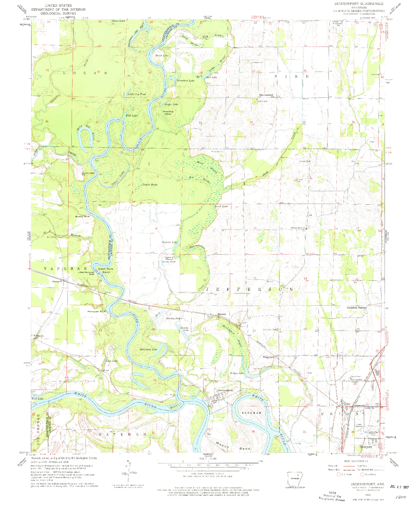 USGS 1:24000-SCALE QUADRANGLE FOR JACKSONPORT, AR 1962